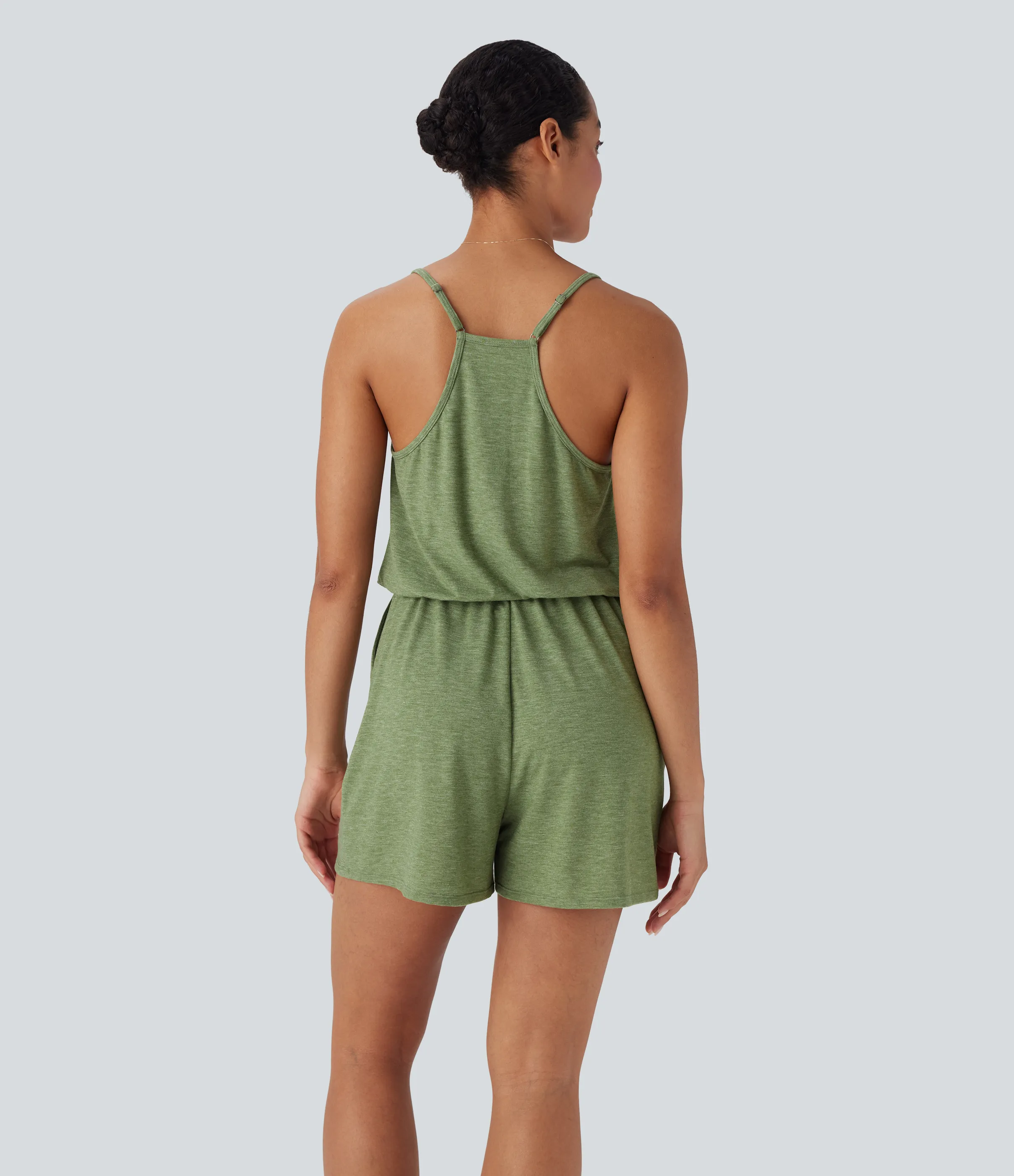 Halara Mono relajado ancho con tirantes ajustables y bolsillos - Light Green Floral Yarn - XL sold by Halara product image thumbnail 3