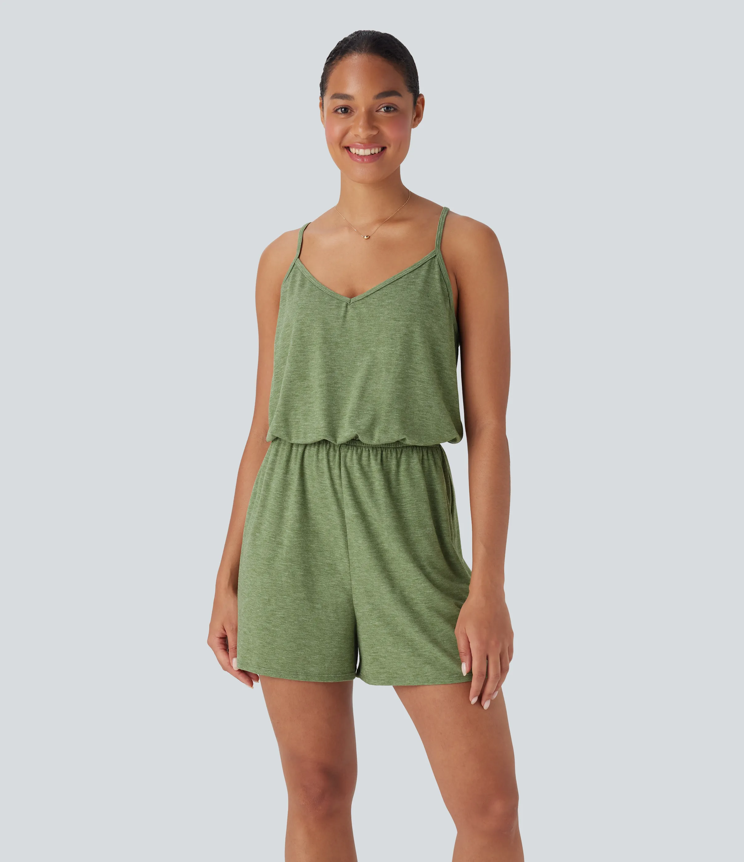 Halara Mono relajado ancho con tirantes ajustables y bolsillos - Light Green Floral Yarn - XL sold by Halara product image thumbnail 4