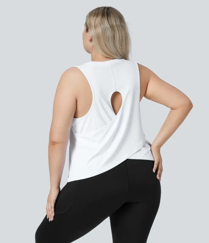 Halara Top sin manga talla grande yoga unicolor dobladillo cruzado abertura - White - 1X sold by Halara