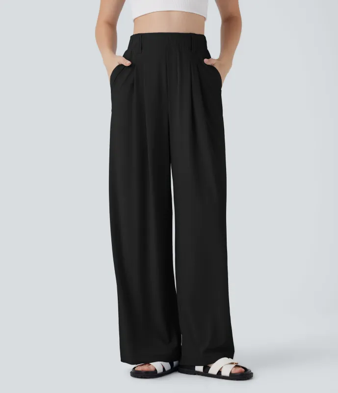 Halara Pantalones casuales de tiro alto con bolsillos laterales, pierna ancha y tacto fresco - UPF50+ - Black - M(regular) sold by Halara