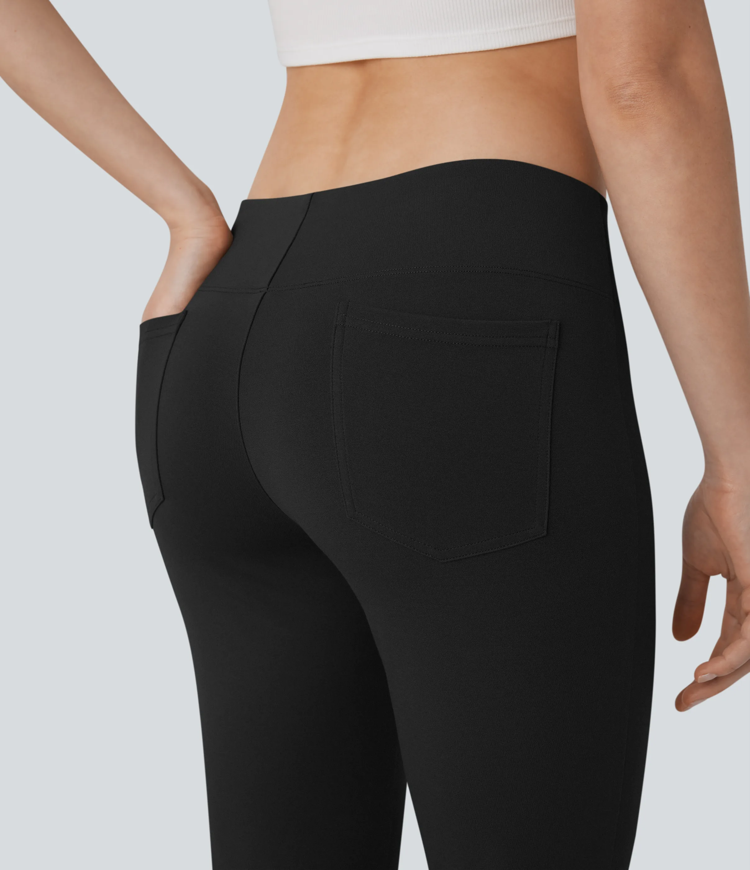 Halara Pantalón tiro bajo bolsillo lateral trasera ligero acampanado - Black - L(regular) sold by Halara product image thumbnail 5