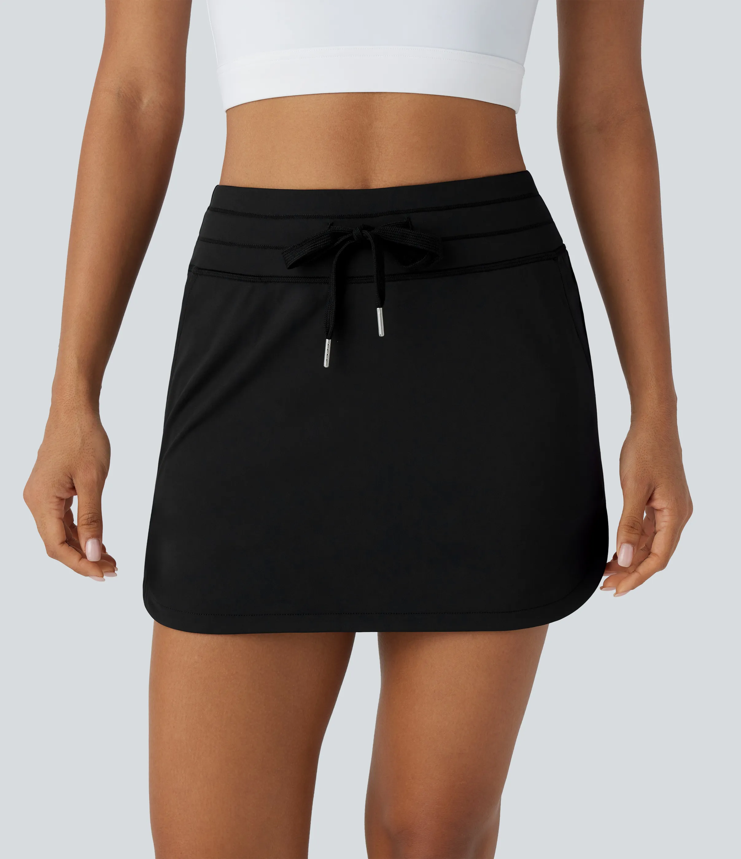 Halara Mini Falda Softlyzero™ QuickDry golf secado rápido 2 en 1 tiro alto cordón ajustable bolsillo lateral dobladillo curvo bolsillo tee golf - Black - M(regular) sold by Halara product image thumbnail 4