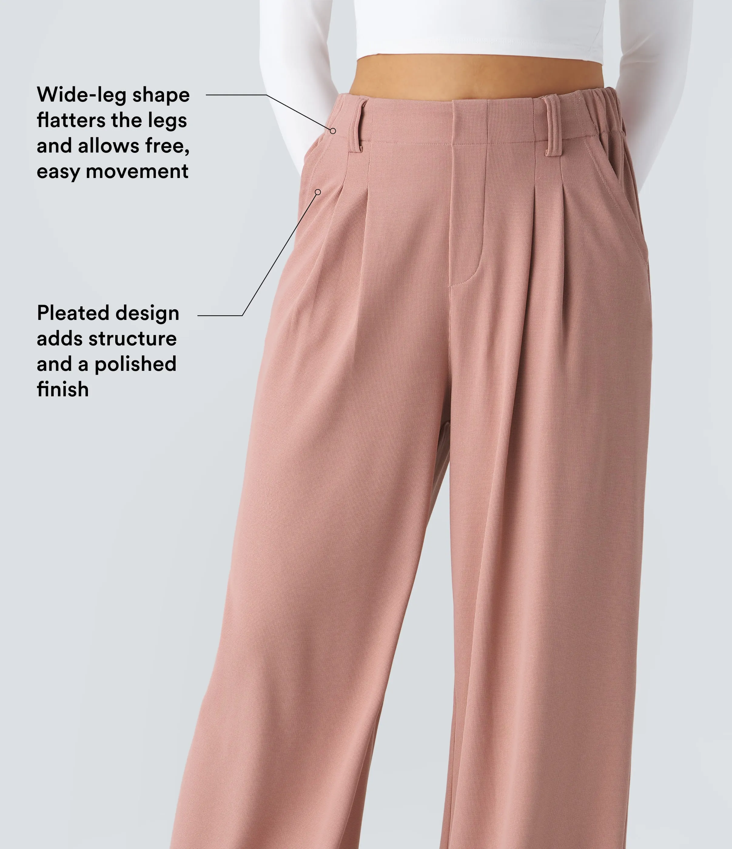 Halara Pantalones Halara Flex™ de oficina anchos plisados de tiro alto con bolsillos en tela tipo gofre - Rose Tan - S(ultratall) sold by Halara product image thumbnail 4