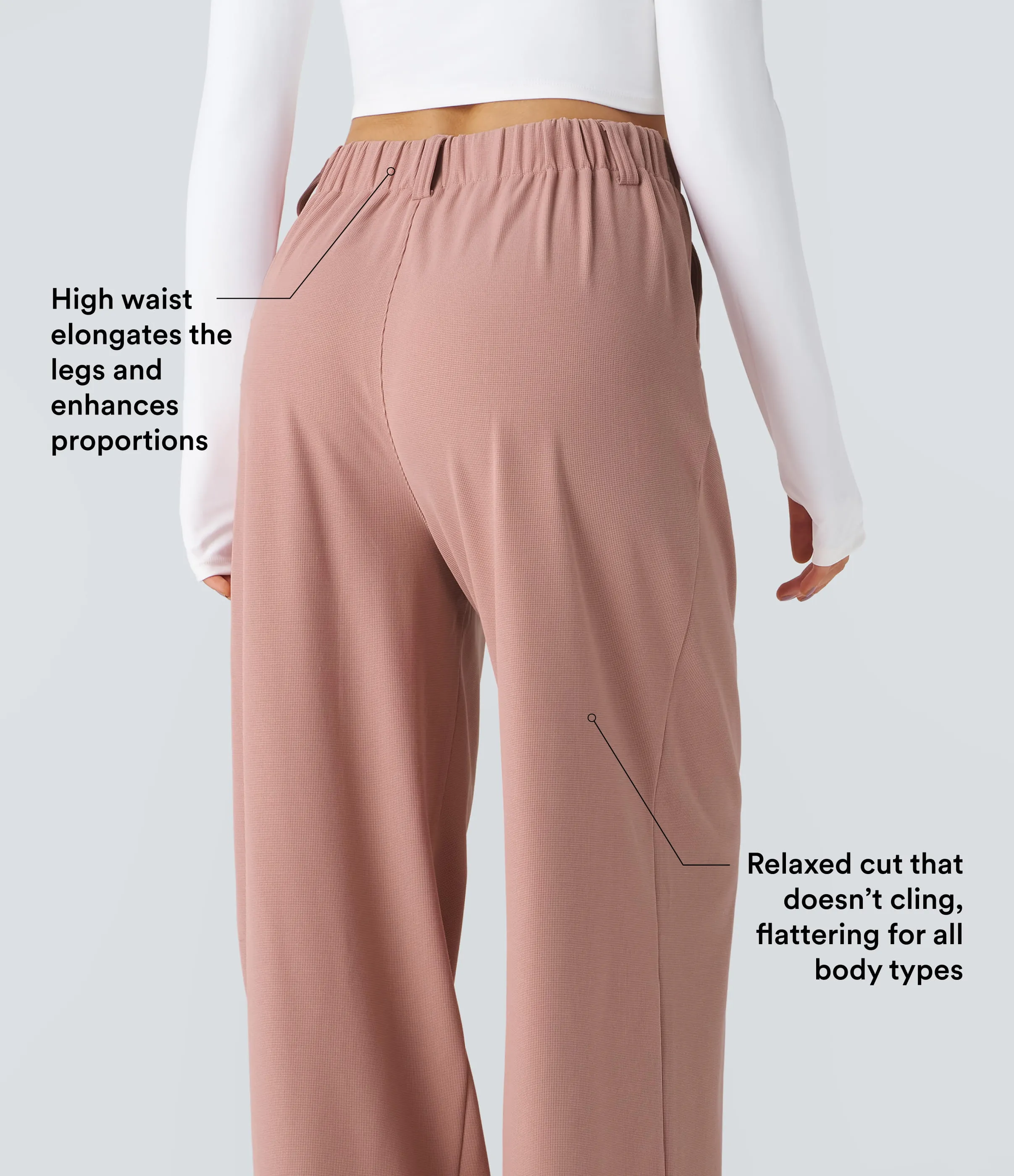 Halara Pantalones Halara Flex™ de oficina anchos plisados de tiro alto con bolsillos en tela tipo gofre - Rose Tan - S(ultratall) sold by Halara product image thumbnail 5