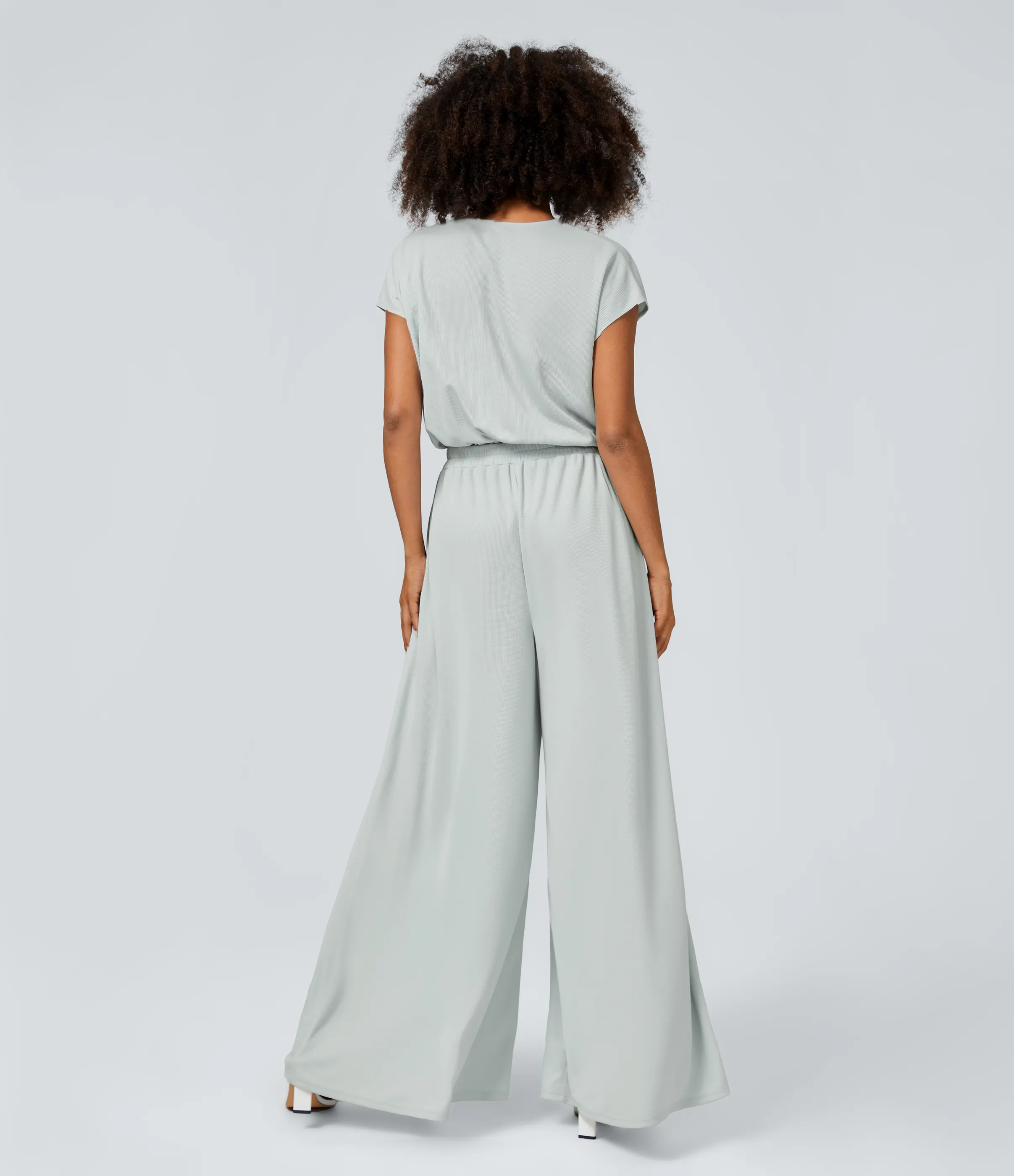 Halara Mono cuello V manga corta bolsillo lateral plisado pierna ancha - Frost Clear Haze - L(tall) sold by Halara product image thumbnail 3