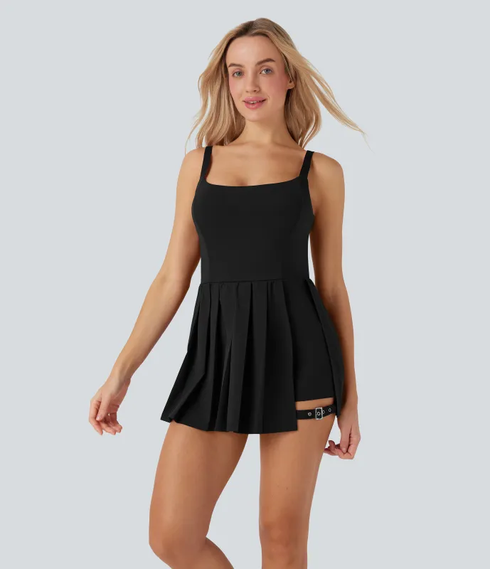 Halara Vestido lencero casual Breezeful™ 2 en 1 de secado rápido con hebilla ajustable y plisado con bolsillo - Easy Peezy - Black - XL sold by Halara