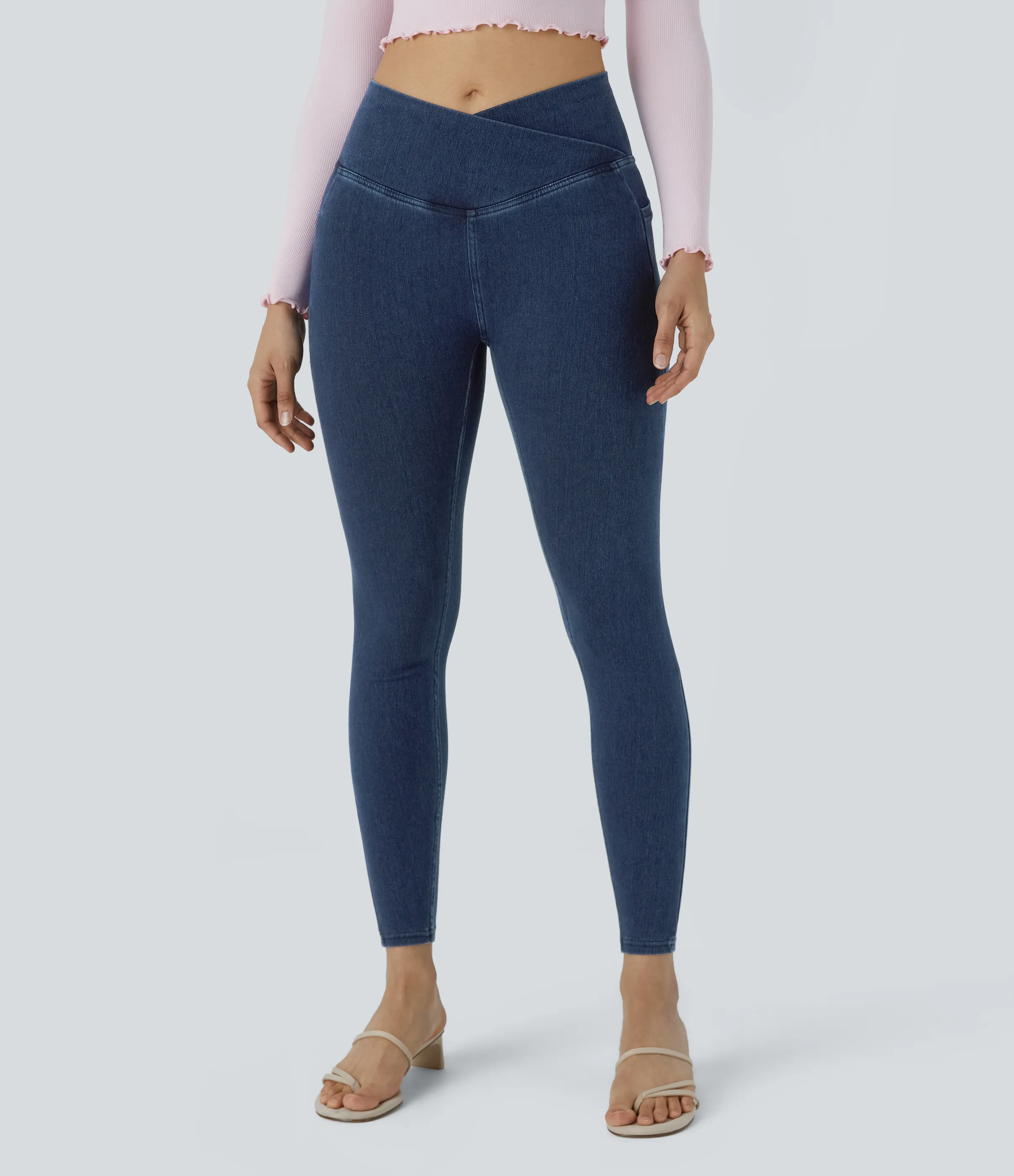Halara Leggings Halara Flex™ Denim oficina mezclilla elástico lavado bolsillo lateral cruzado - Unitary Blue Denim - XS(full_length) sold by Halara product image thumbnail 3