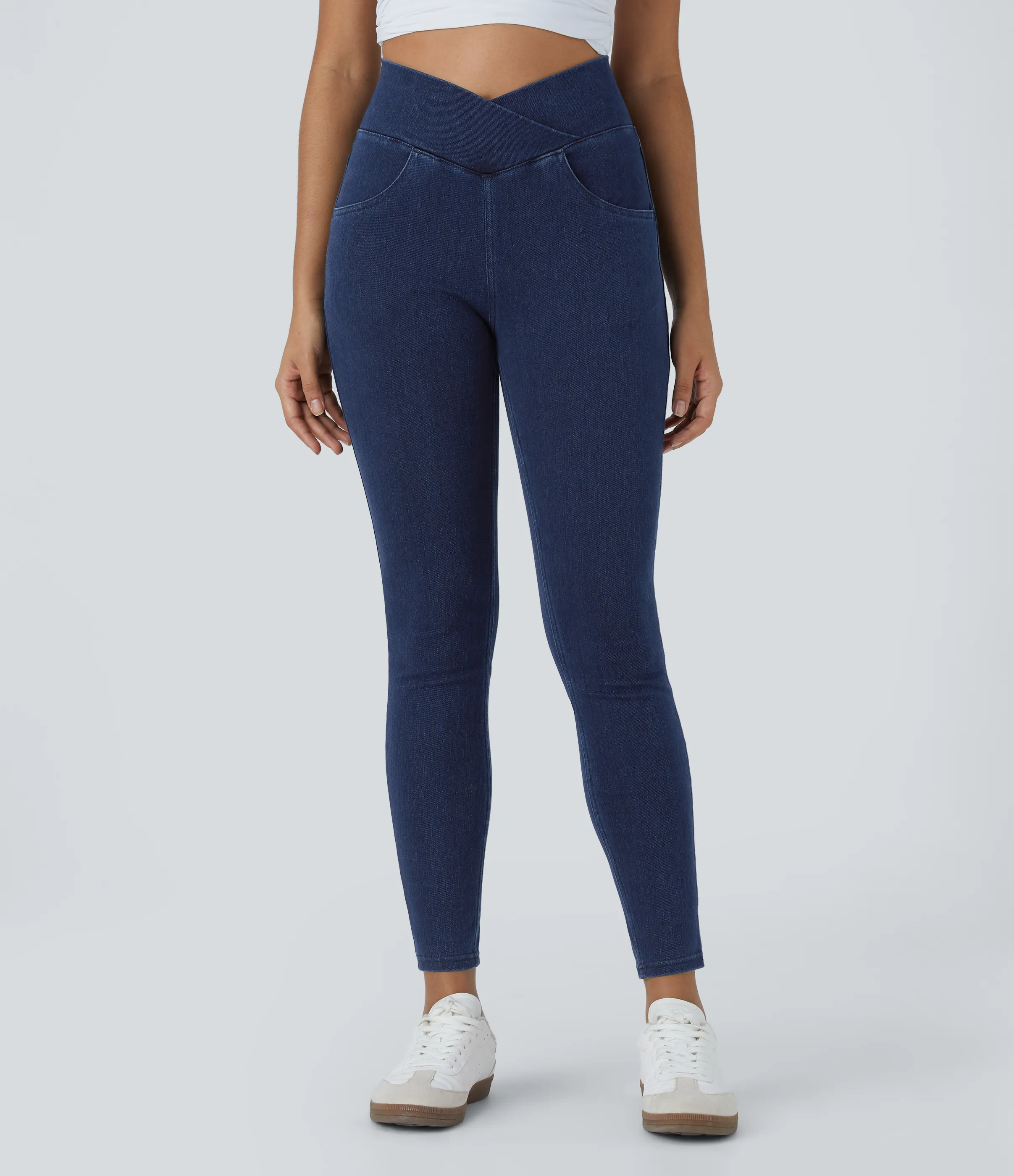 Halara Leggings Halara Flex™ Denim oficina elástico múltiple bolsillo cruzado tiro alto - Washed Denim Navy Blue - XL(full_length) sold by Halara product image thumbnail 4