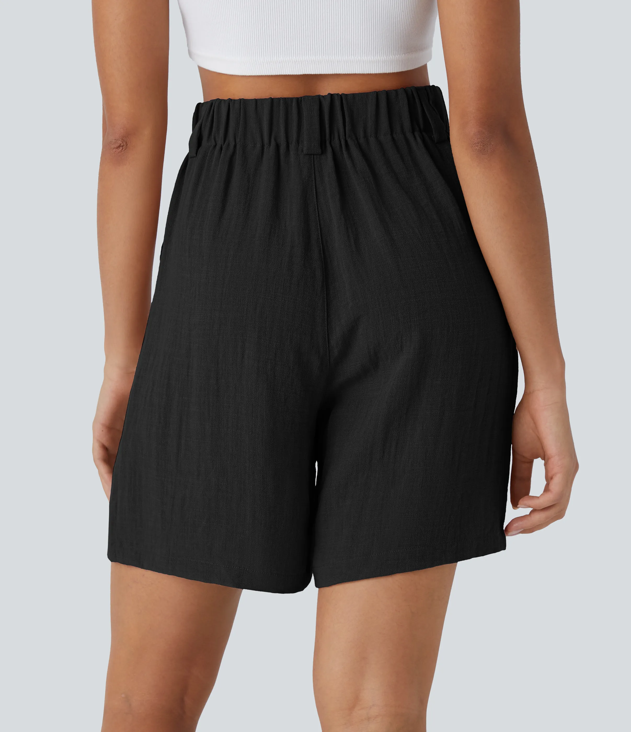 Halara Bermudas casuales anchas con tacto de lino de tiro alto, bolsillo lateral plisado - Black - M sold by Halara product image thumbnail 3