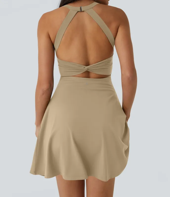 Halara Vestido activo baile vuelo retorcido sin espalda-Longitud más larga-Edición Easy Peezy - Curds & Whey - L sold by Halara