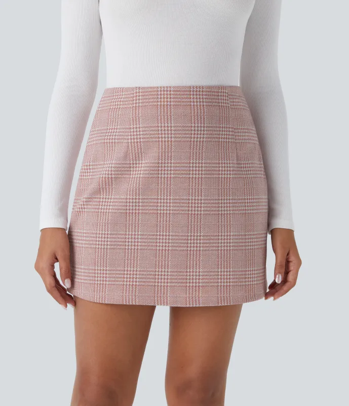 Halara Minifalda oficina cuadros pata gallo 2 en 1 tiro alto - Bean Paste Houndstooth Plaid - M(regular) sold by Halara