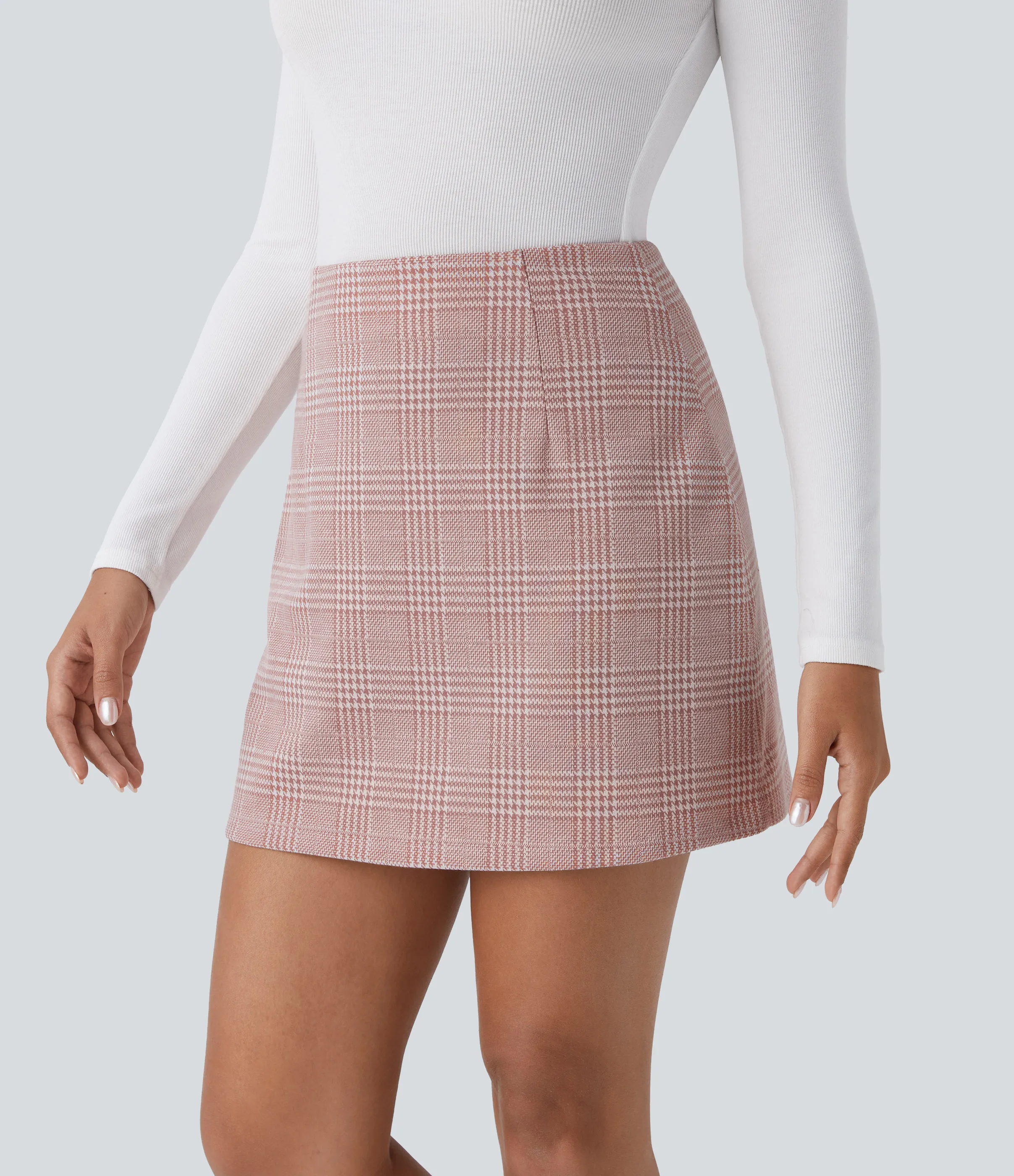 Halara Minifalda oficina cuadros pata gallo 2 en 1 tiro alto - Bean Paste Houndstooth Plaid - M(regular) sold by Halara product image thumbnail 4