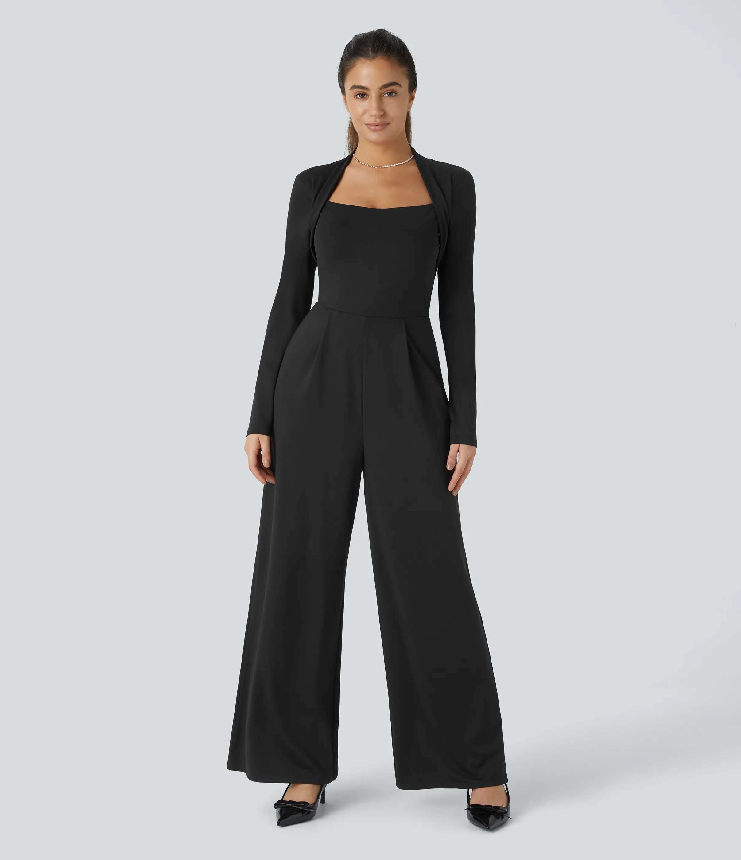 Halara Mono dama honor invitada boda pierna ancha manga larga - Black - S(regular) sold by Halara product image thumbnail 2