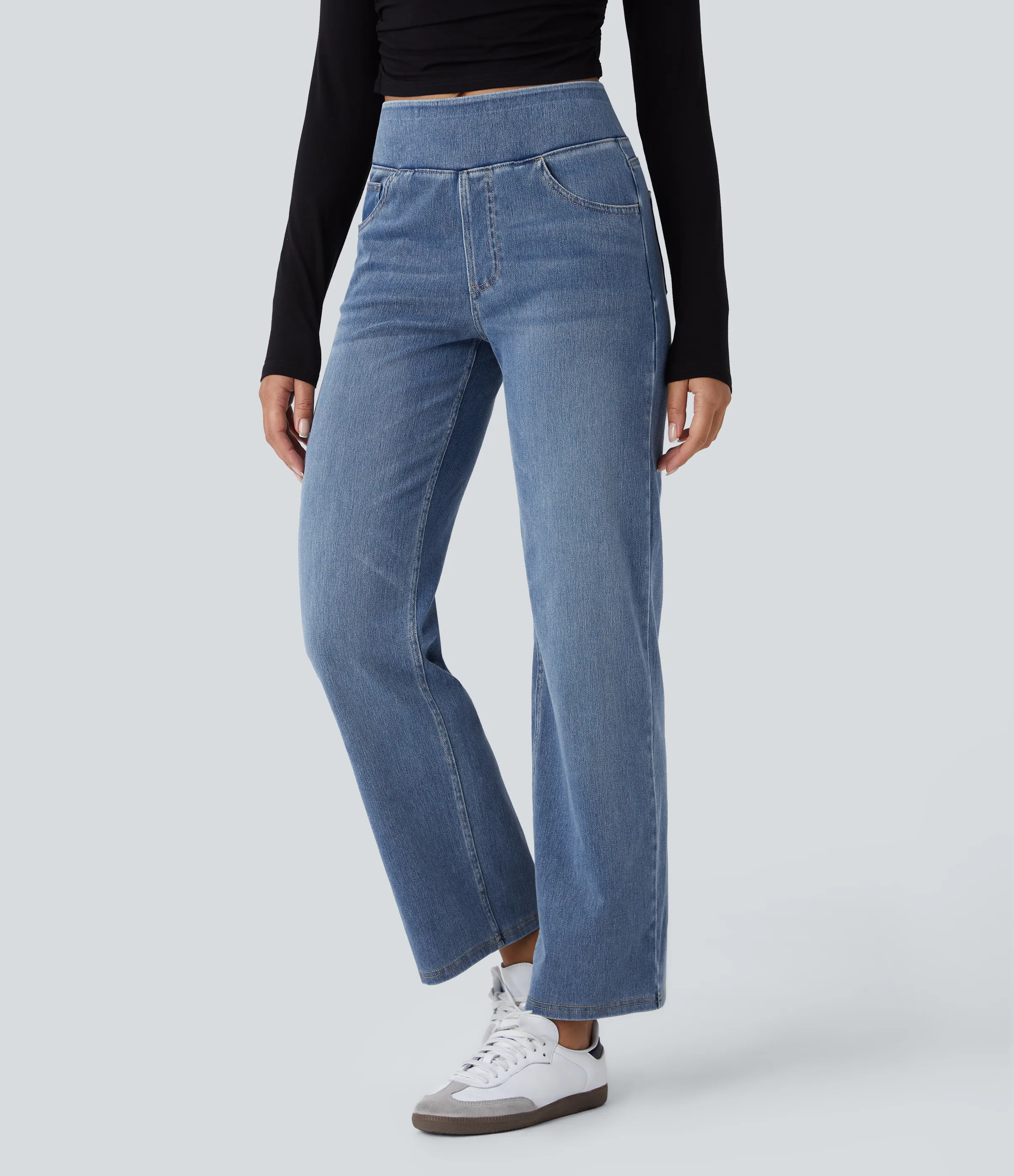 Halara Jeans Halara Flex™ Denim elástico lavado múltiple bolsillo tiro alto - Blue Gray Denim - XL(regular) sold by Halara product image thumbnail 4