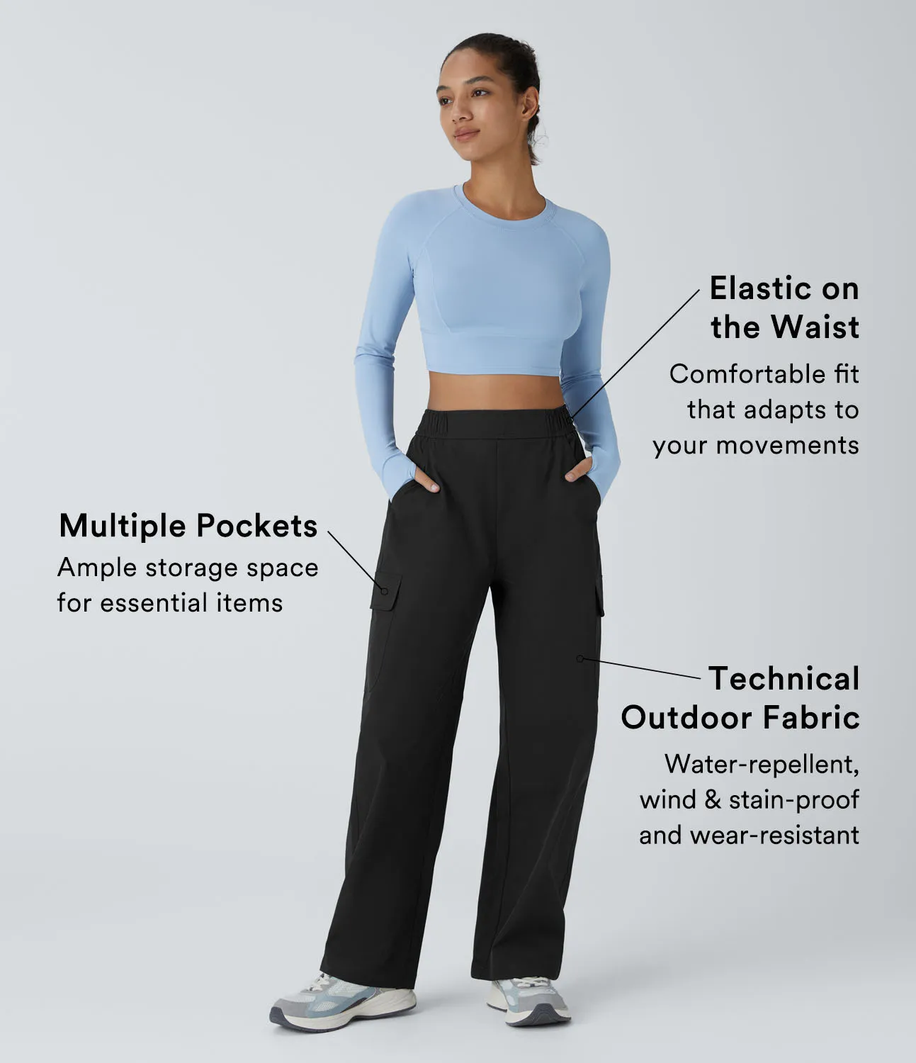 Halara Pantalón cargo acampar tiro alto resistente desgaste repelente agua múltiple bolsillo - Black - S(regular) sold by Halara product image thumbnail 3