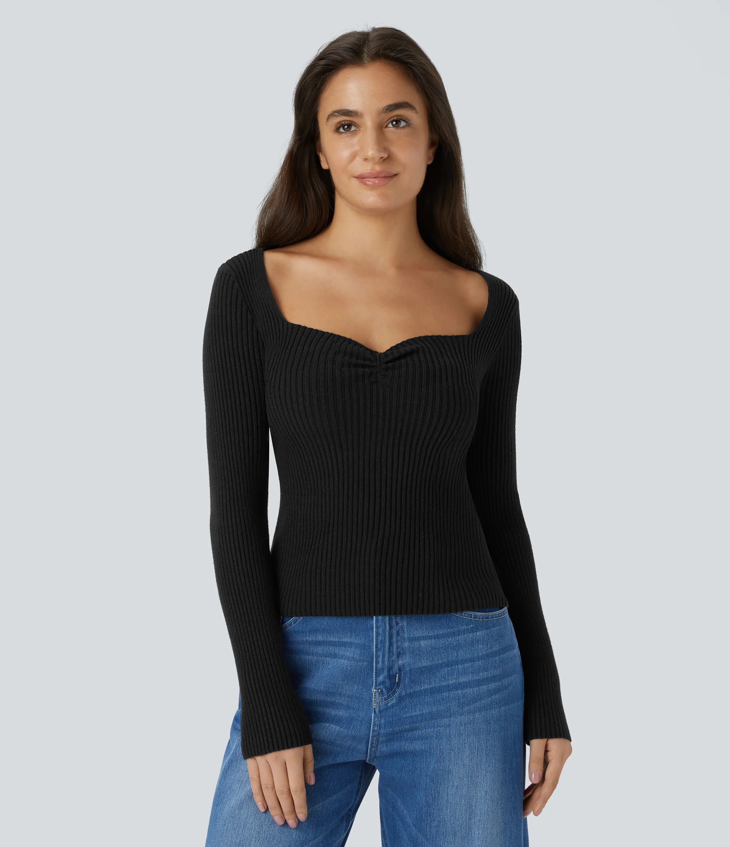 Halara Suéter ajustado manga larga cuello corazón - Black - XS sold by Halara product image thumbnail 2