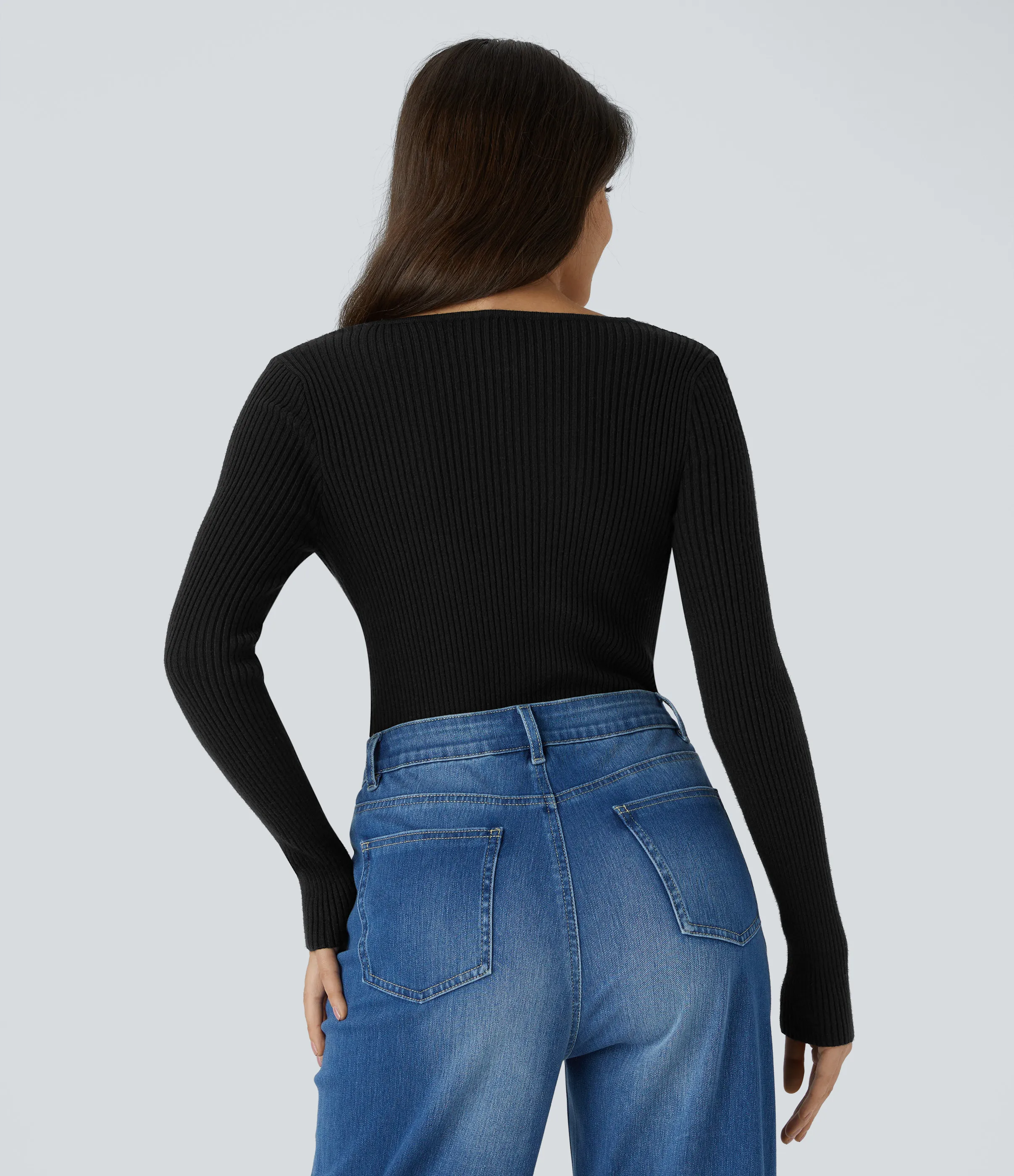 Halara Suéter ajustado manga larga cuello corazón - Black - XS sold by Halara product image thumbnail 3