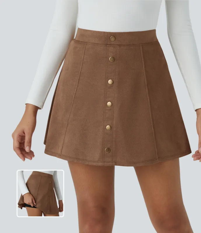 Halara Minifalda gamuza tiro alto 2 en 1 botón decorativo - Pecan Pie - S(regular) sold by Halara
