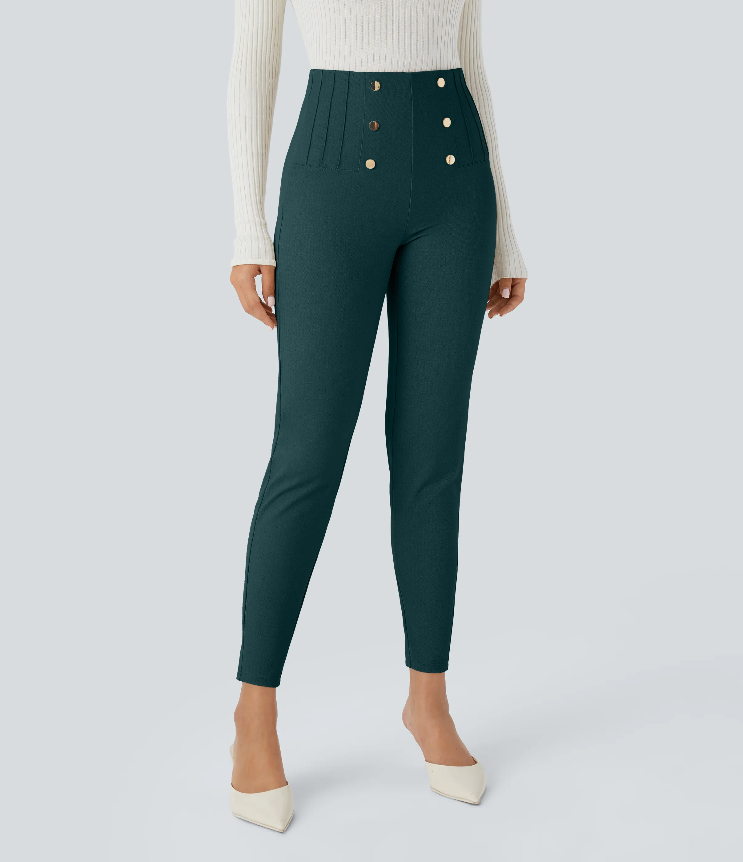 Halara Leggings SoCinched oficina espiga botón decorativo posterior control abdomen tiro alto - Dark Sea - XS(7/8) sold by Halara product image thumbnail 4