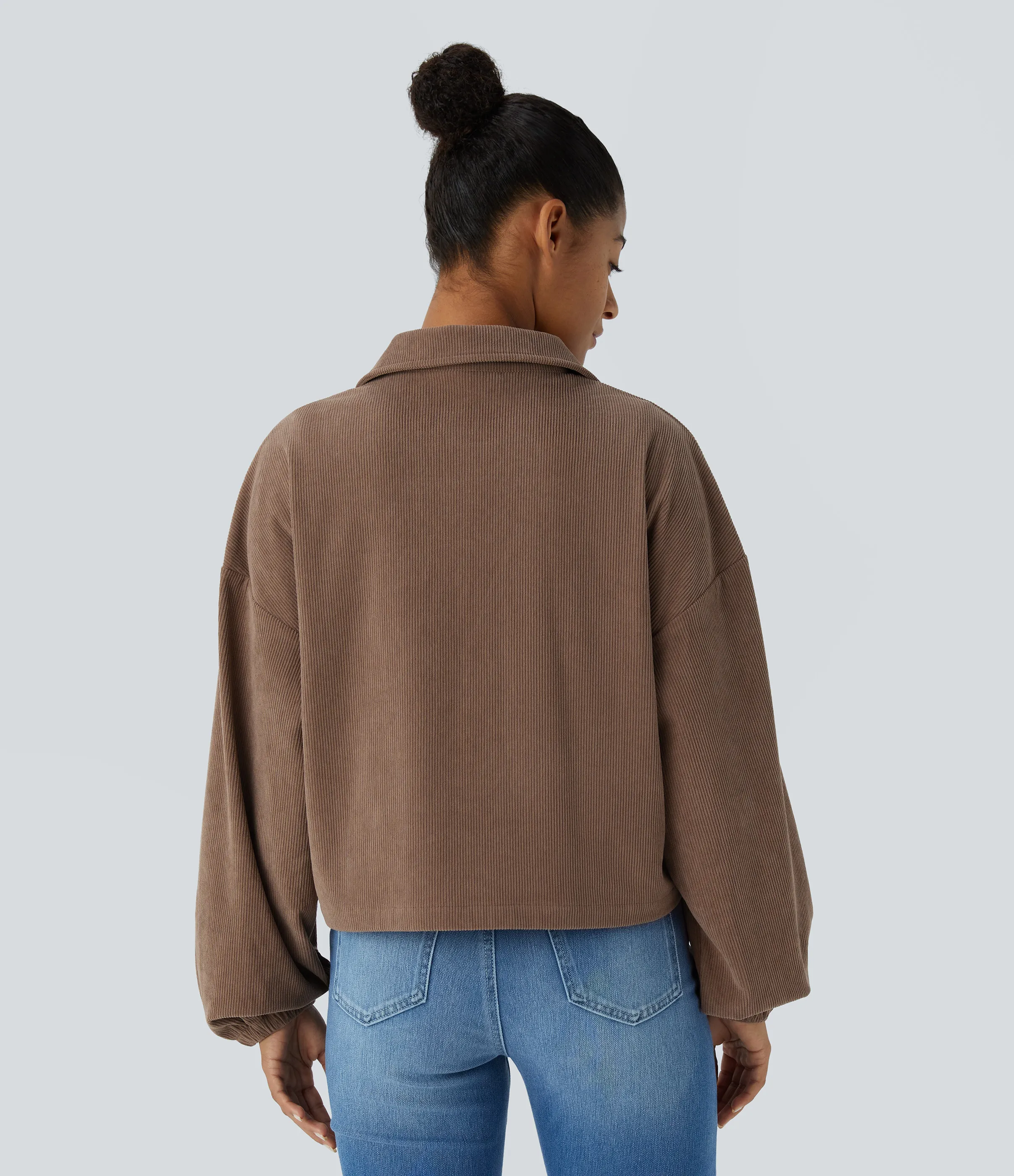 Halara Chaqueta pana cuello botón manga larga bolsillo pecho - Cocoa Brown - M sold by Halara product image thumbnail 3