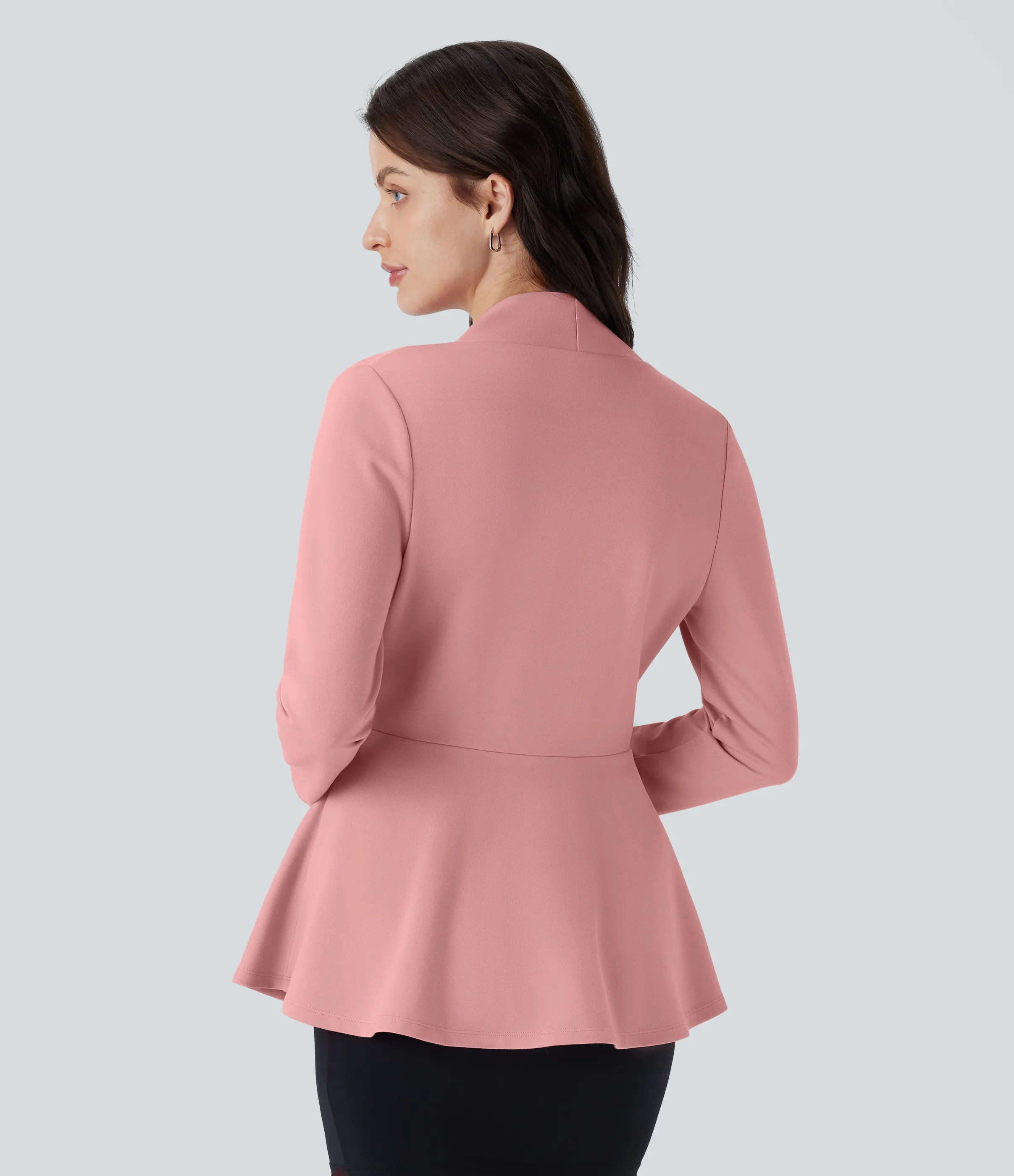 Halara Chaqueta peplum oficina cuello V botón delantera - Peach Blossom Pink - XS sold by Halara product image thumbnail 3