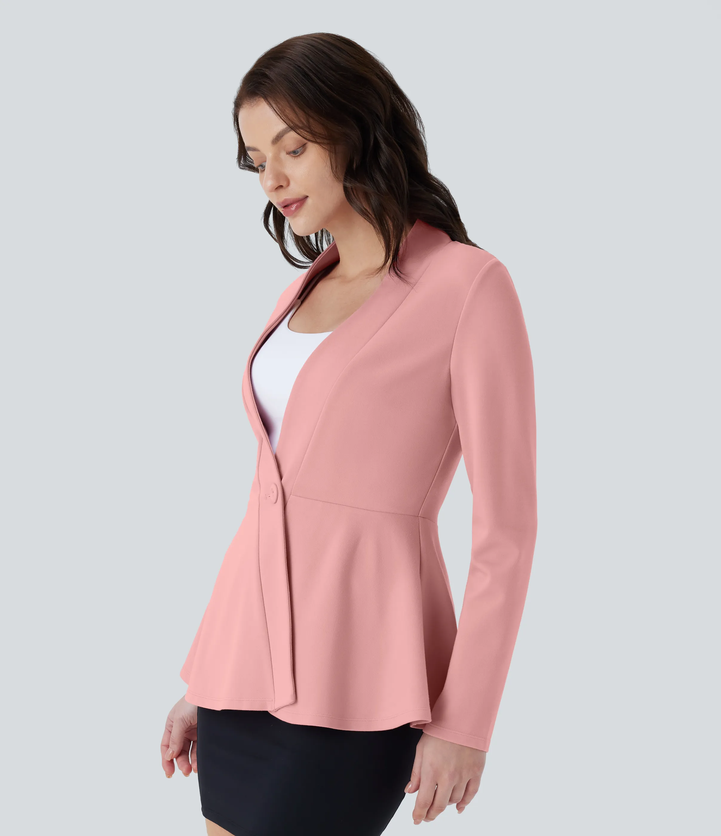 Halara Chaqueta peplum oficina cuello V botón delantera - Peach Blossom Pink - XS sold by Halara product image thumbnail 4