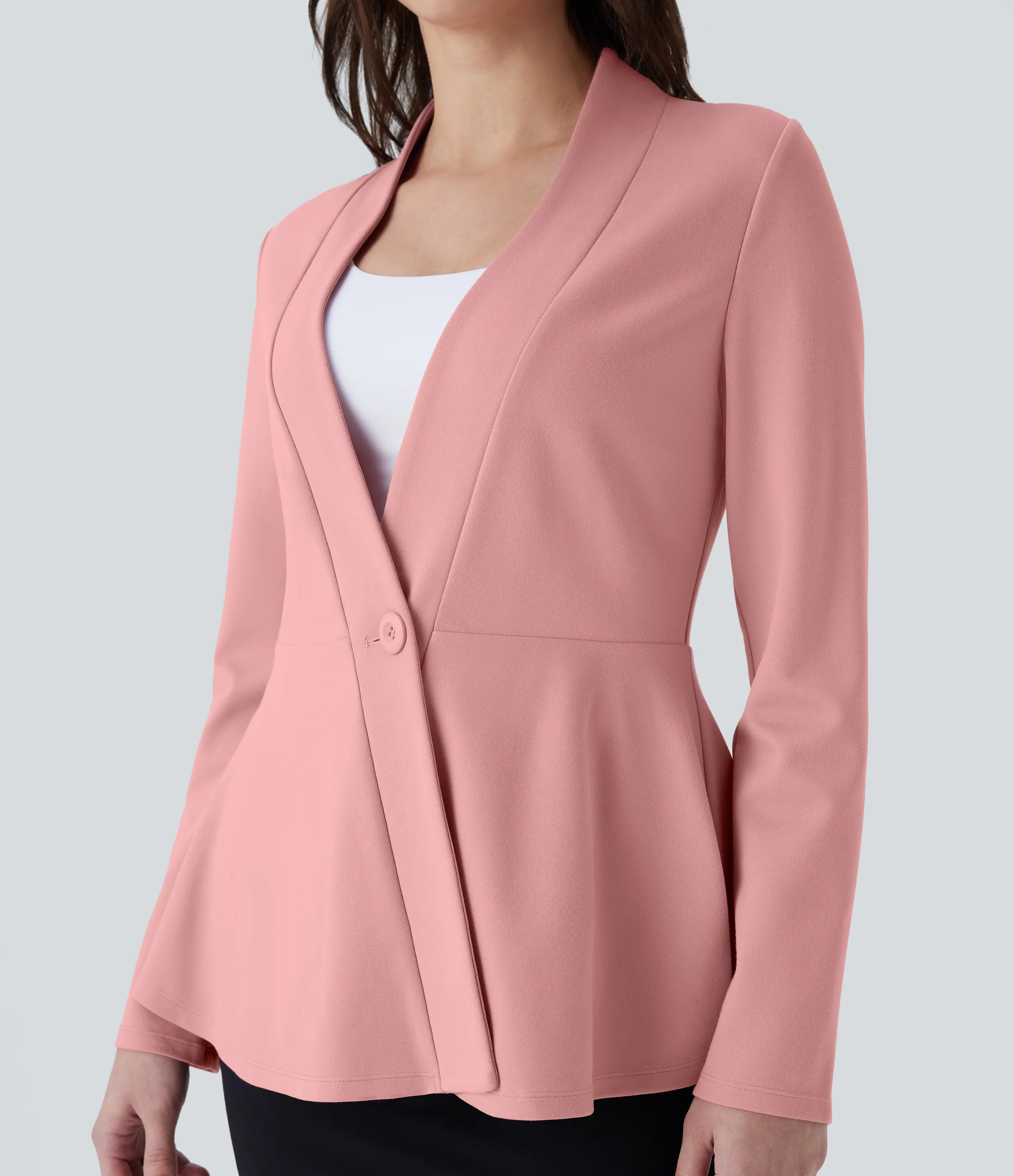 Halara Chaqueta peplum oficina cuello V botón delantera - Peach Blossom Pink - XS sold by Halara product image thumbnail 5