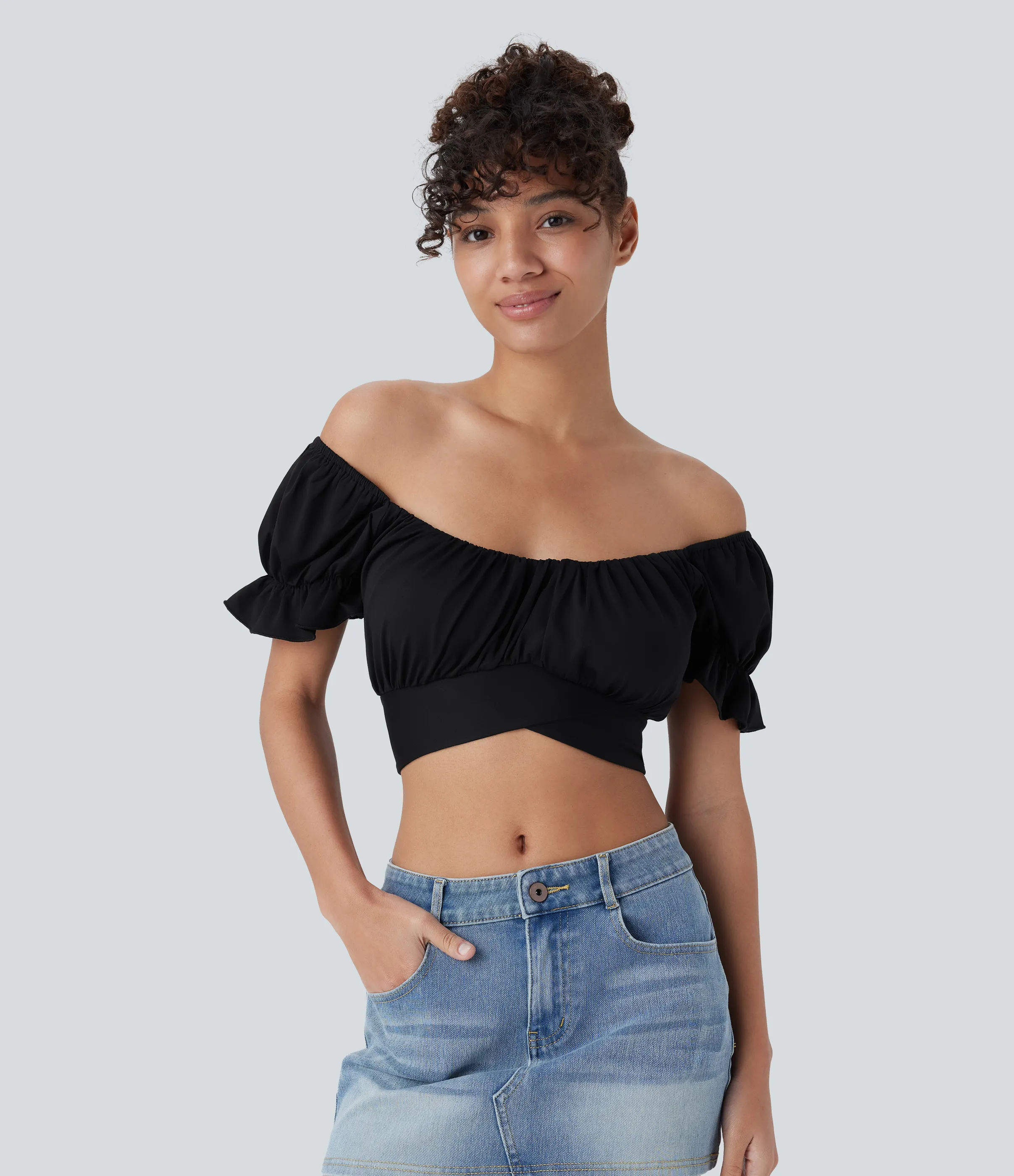 Halara Top corto espalda cruzada manga abullonada - Black - L sold by Halara product image thumbnail 2