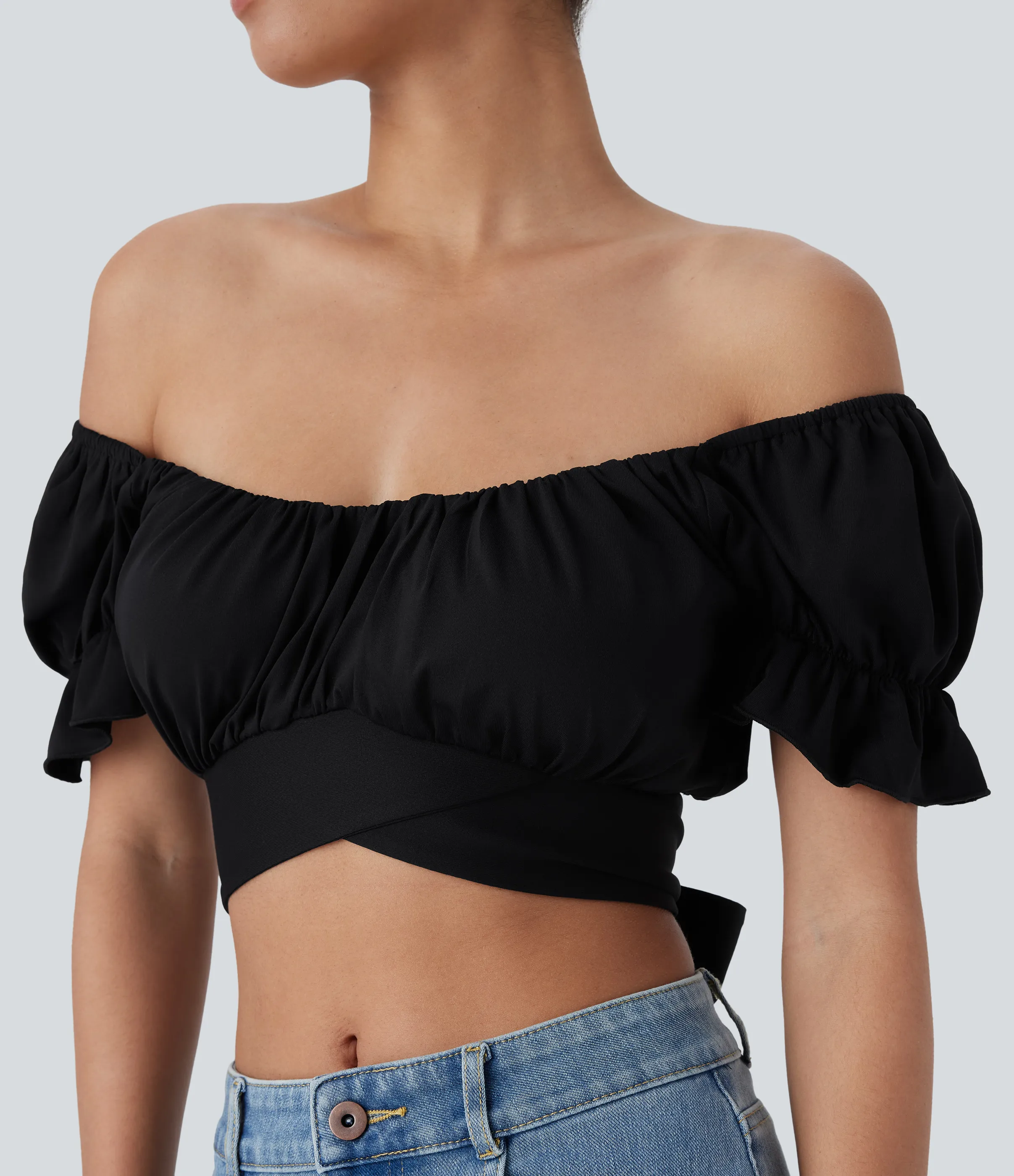 Halara Top corto espalda cruzada manga abullonada - Black - L sold by Halara product image thumbnail 5