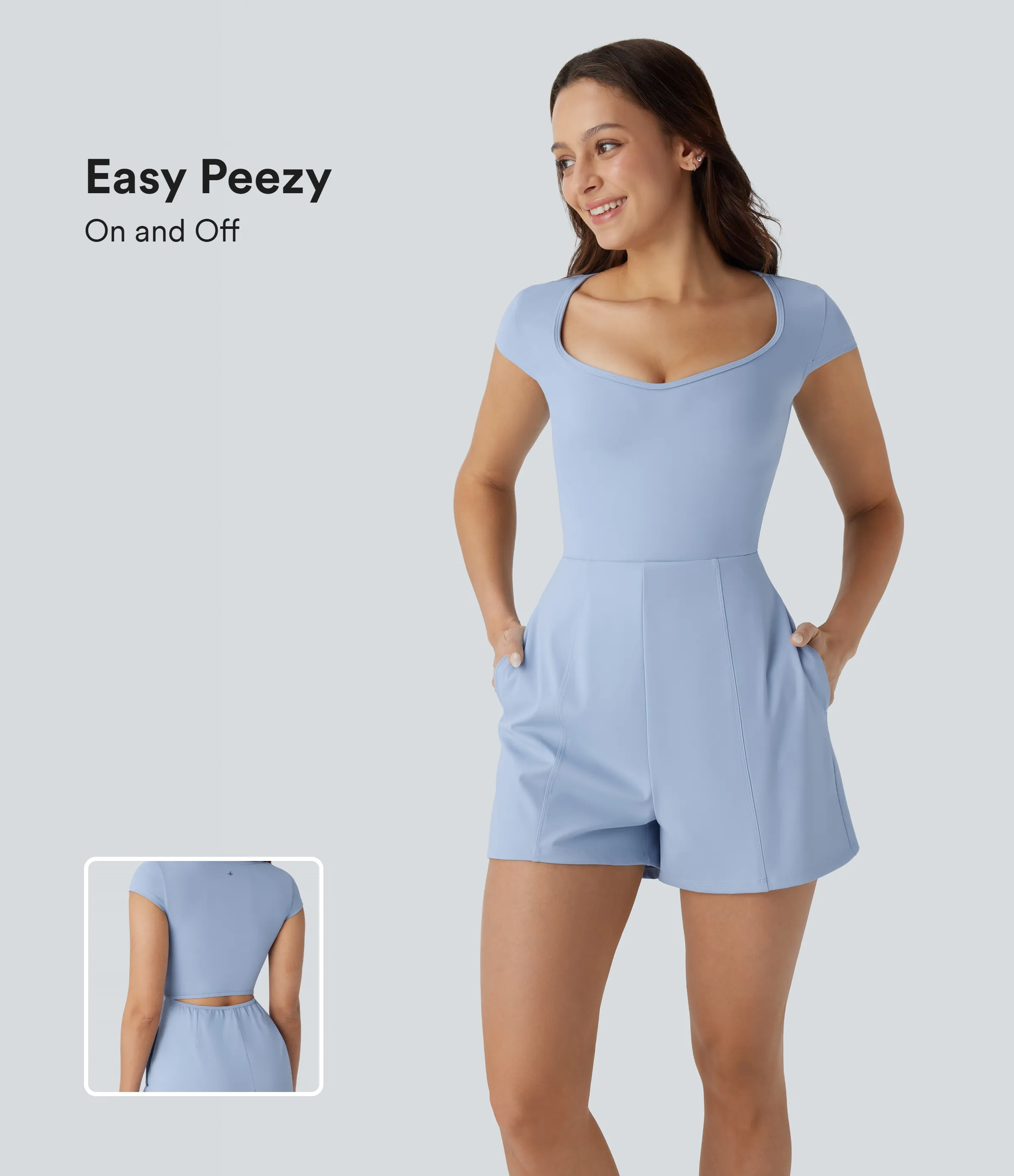 Halara Mono Softlyzero™ Airy yoga cuello U manga corta bolsillo lateral tacto fresco - Easy Peezy - Chambray Blue - XL sold by Halara product image thumbnail 2