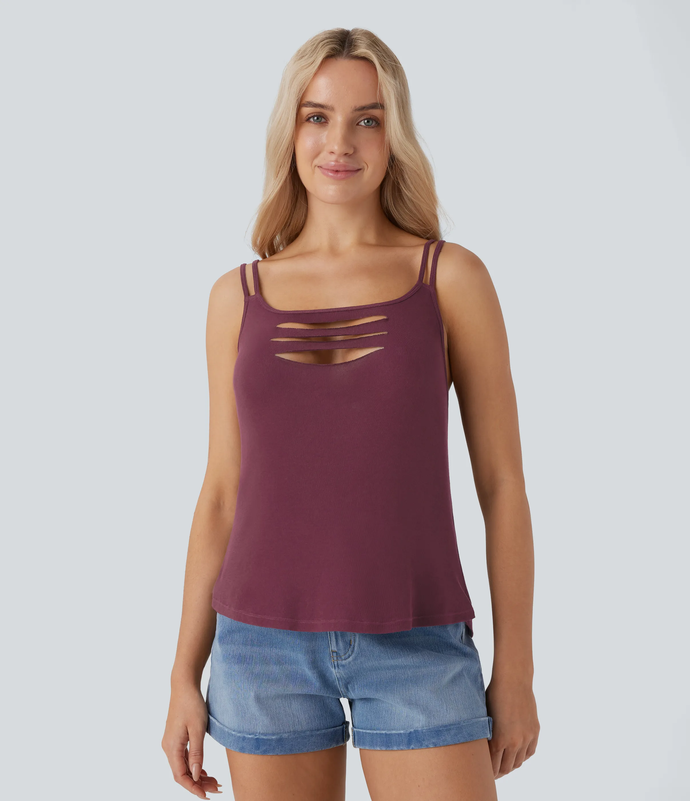Halara Top sin mangas abertura tirante doble acanalado - Maroon Banner - XS sold by Halara product image thumbnail 2