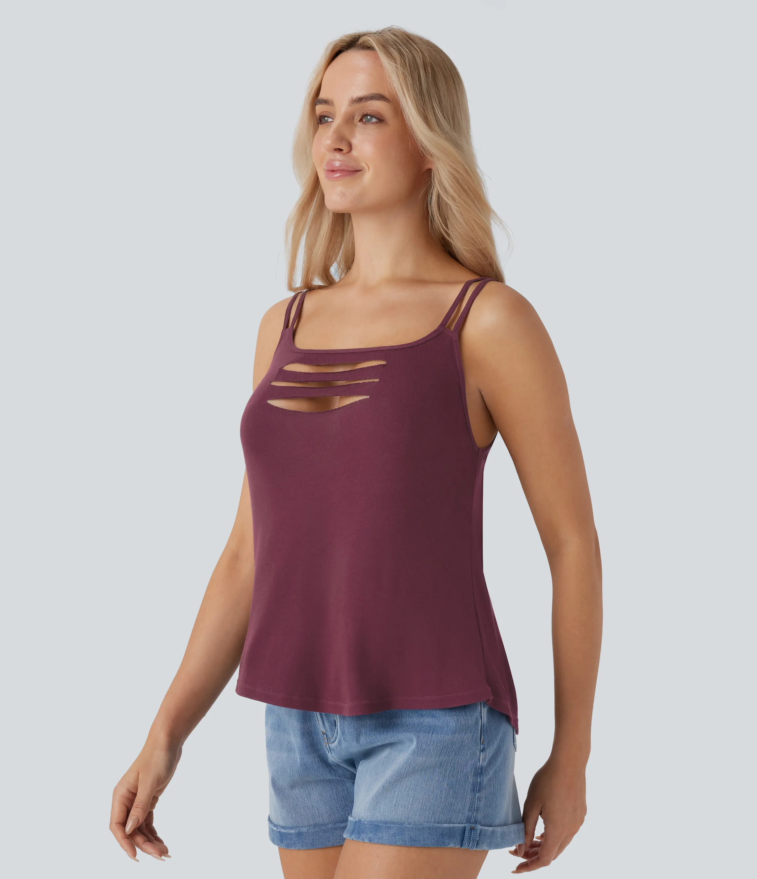 Halara Top sin mangas abertura tirante doble acanalado - Maroon Banner - XS sold by Halara product image thumbnail 4