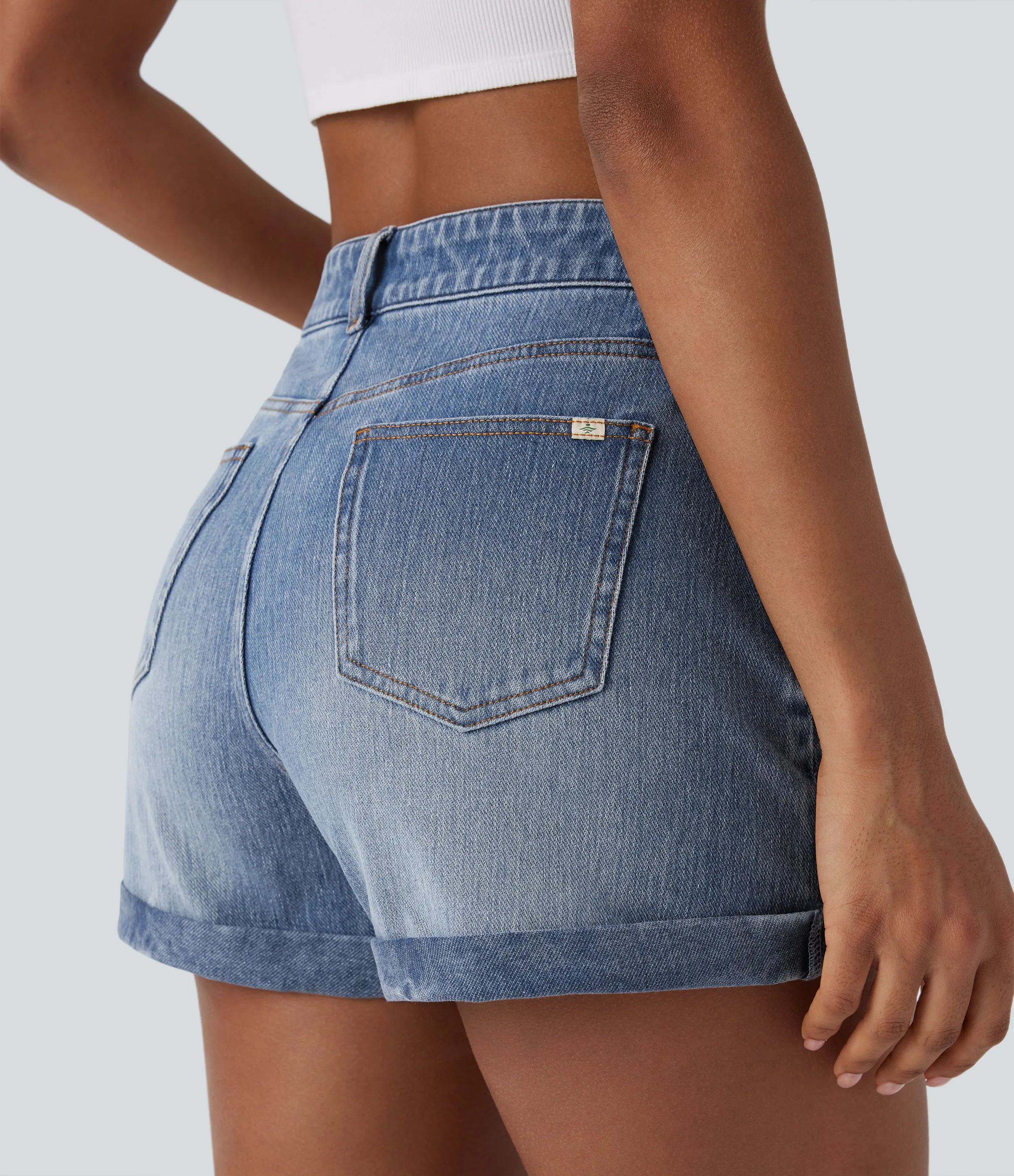 Halara Pantalón corto Halara Flex™ Denim mezclilla elástico cremallera botón tiro medio 7.5cm - Cerulean Blue Denim - M(regular) sold by Halara product image thumbnail 5