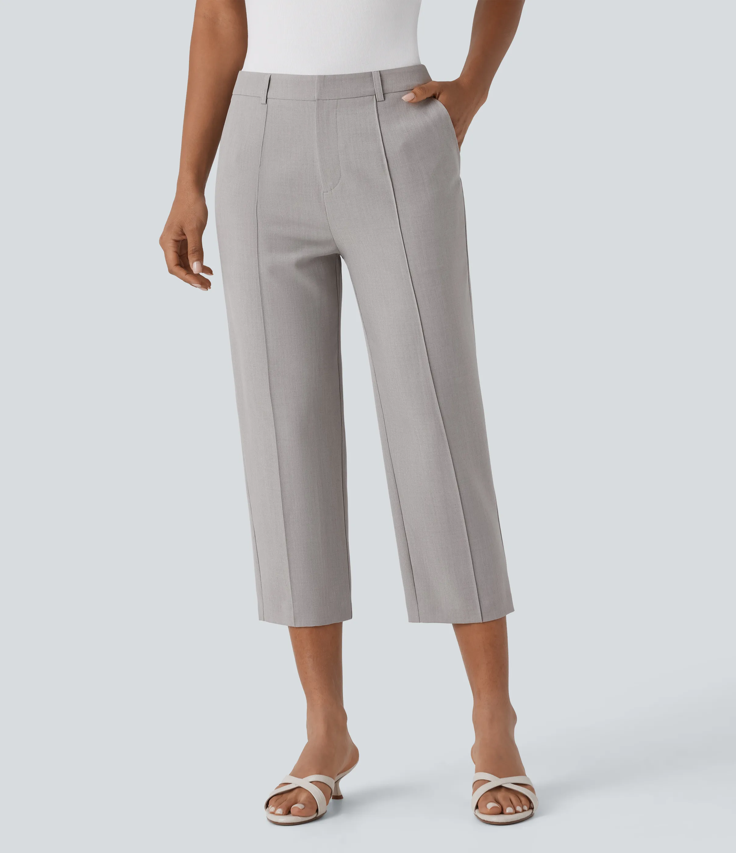 Halara Pantalón capri tiro medio cremallera múltiple bolsillo - Drizzle - M(regular) sold by Halara