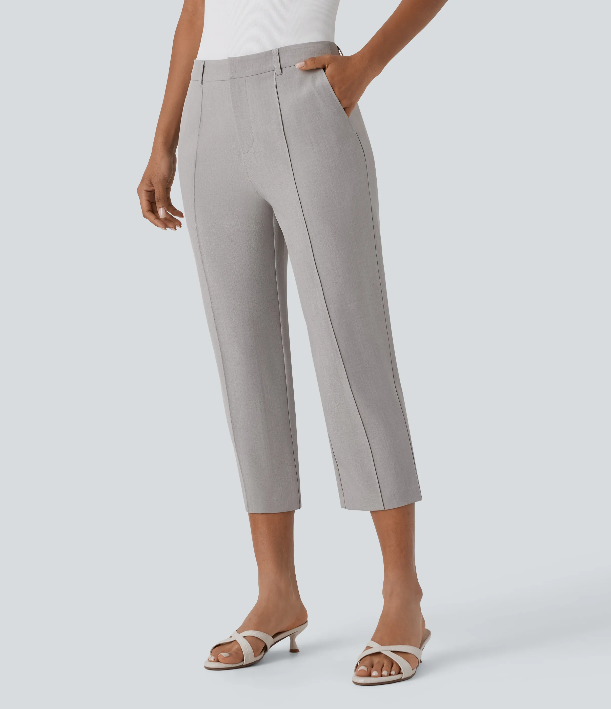 Halara Pantalón capri tiro medio cremallera múltiple bolsillo - Drizzle - M(regular) sold by Halara product image thumbnail 4