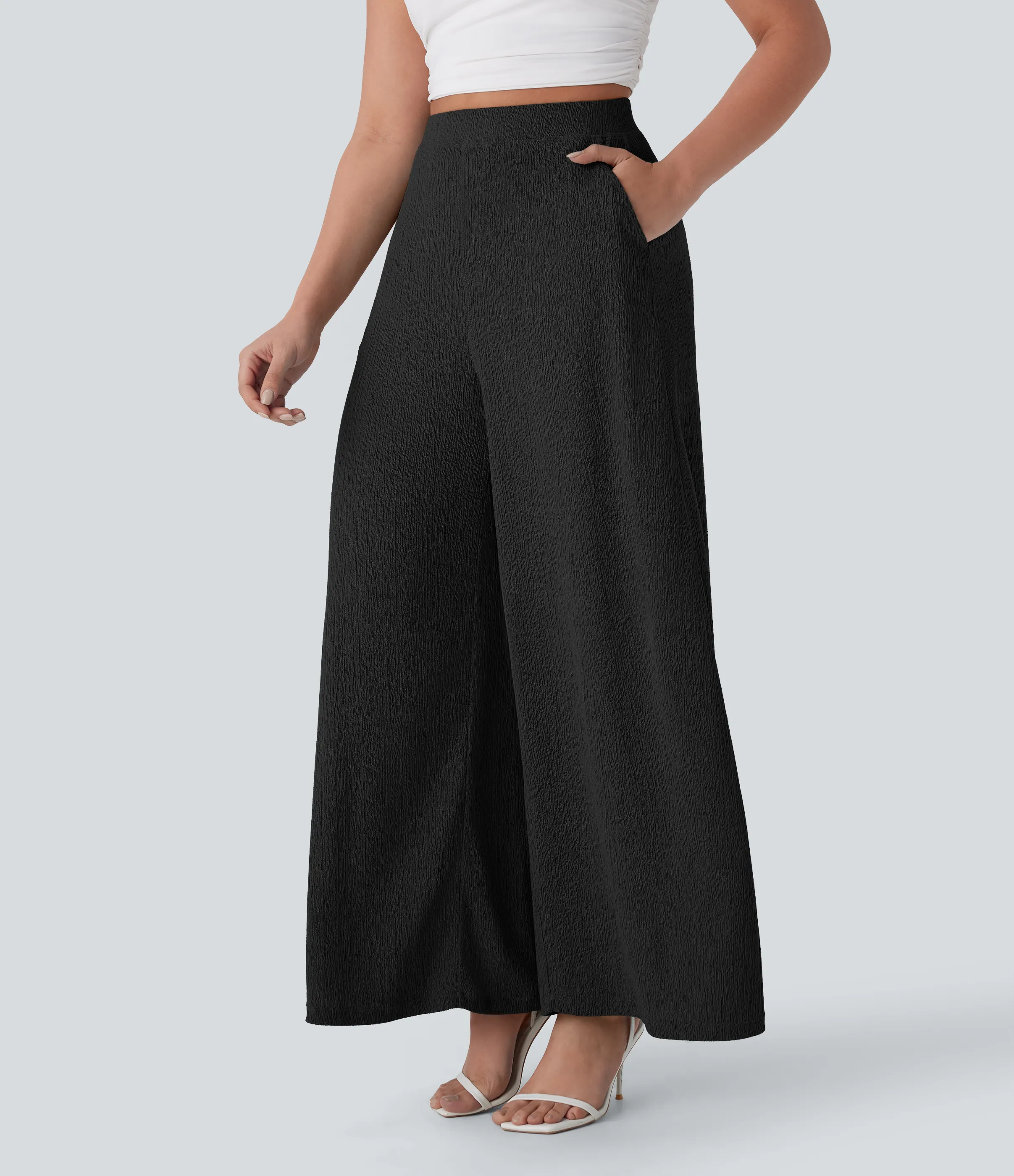 Halara Pantalón holgado pierna ancha bolsillo lateral tiro alto - Black - L(regular) sold by Halara product image thumbnail 4