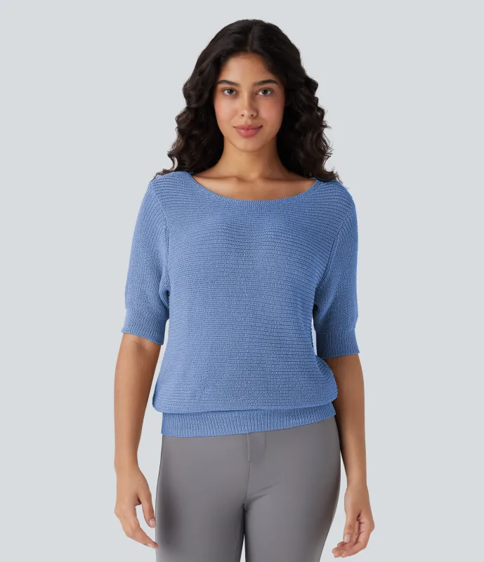 Halara Suéter oficina media manga cuello redondo - Provence - XS sold by Halara