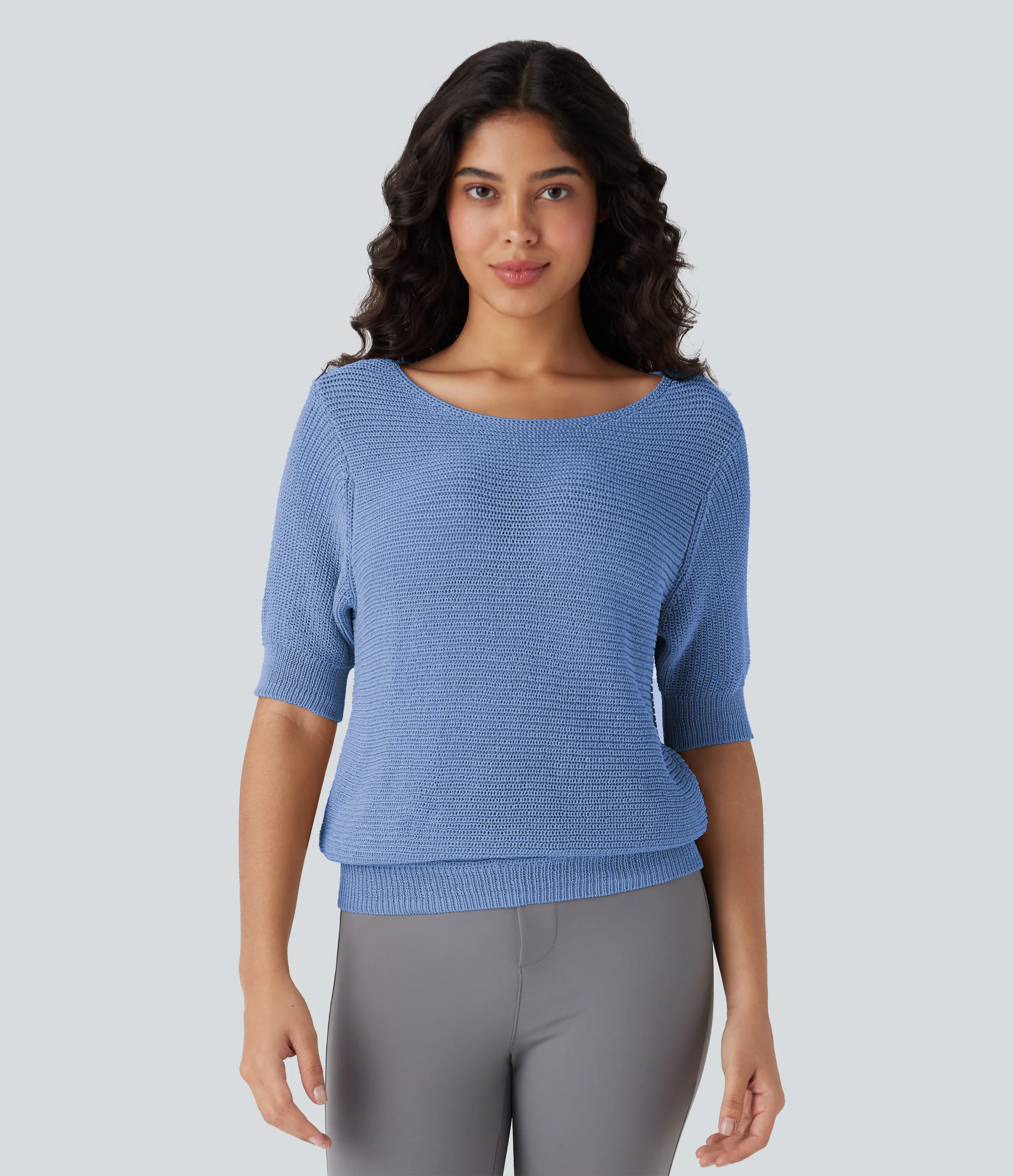 Halara Suéter oficina media manga cuello redondo - Provence - XS sold by Halara