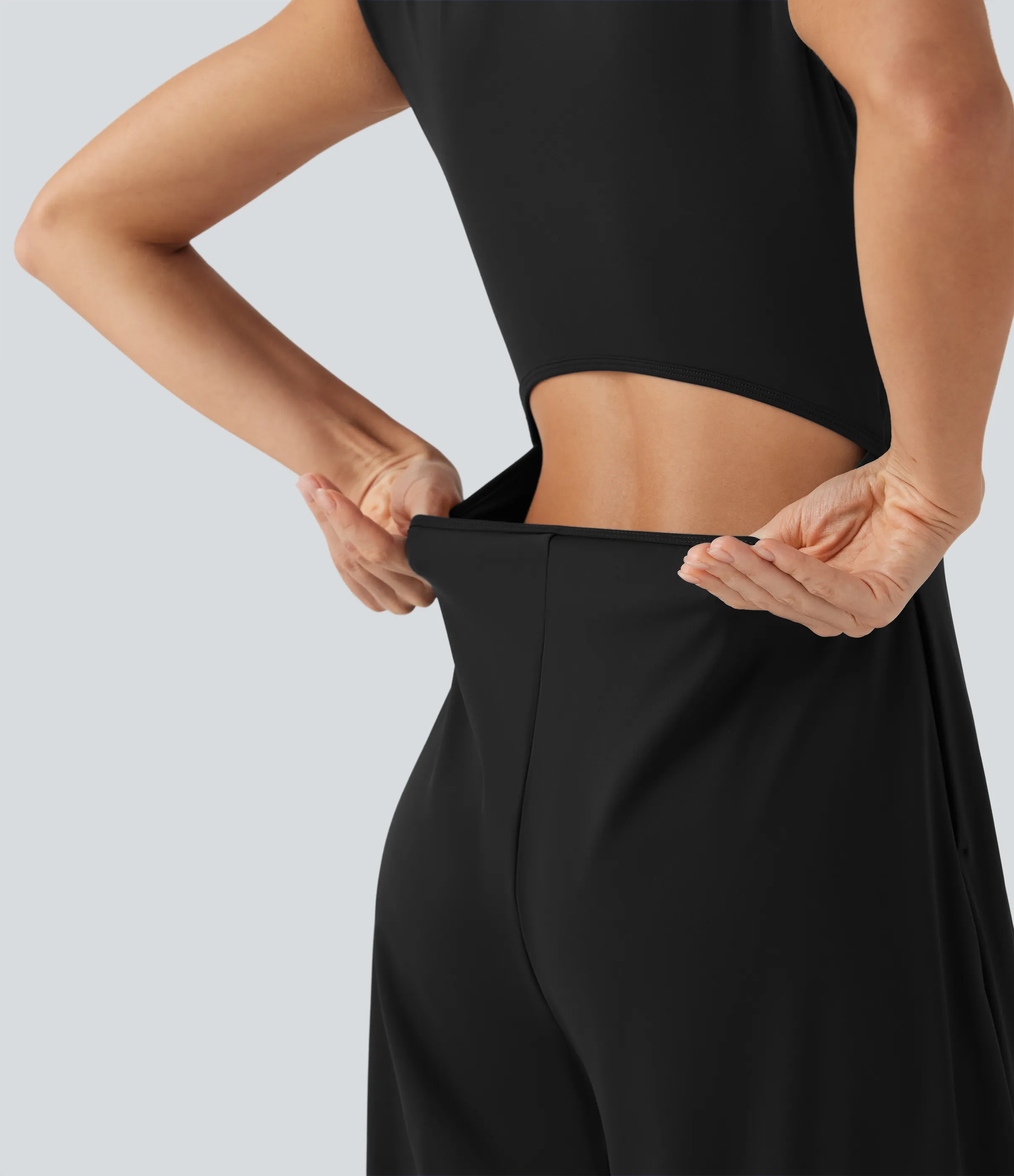 Halara Mono de yoga ancho Softlyzero™ de manga corta con cuello entallado de tacto fresco con bolsillos laterales - Edición Easy Peezy - Black - L(regular) sold by Halara product image thumbnail 5