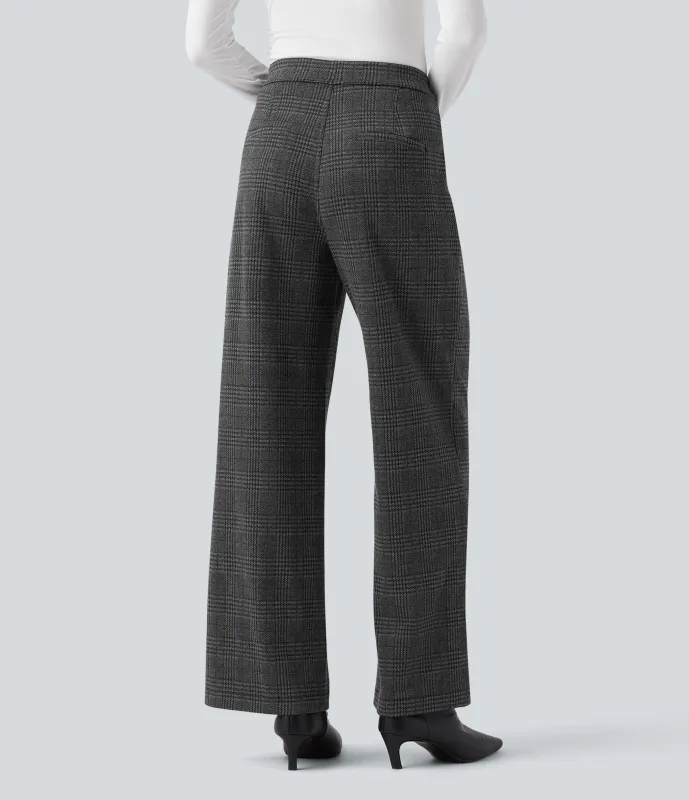 Halara Pantalones de oficina rectos Halara Flex™ de tiro alto con de pata de gallo y bolsillos - Charcoal Black Houndstooth Plaid - M(regular) sold by Halara