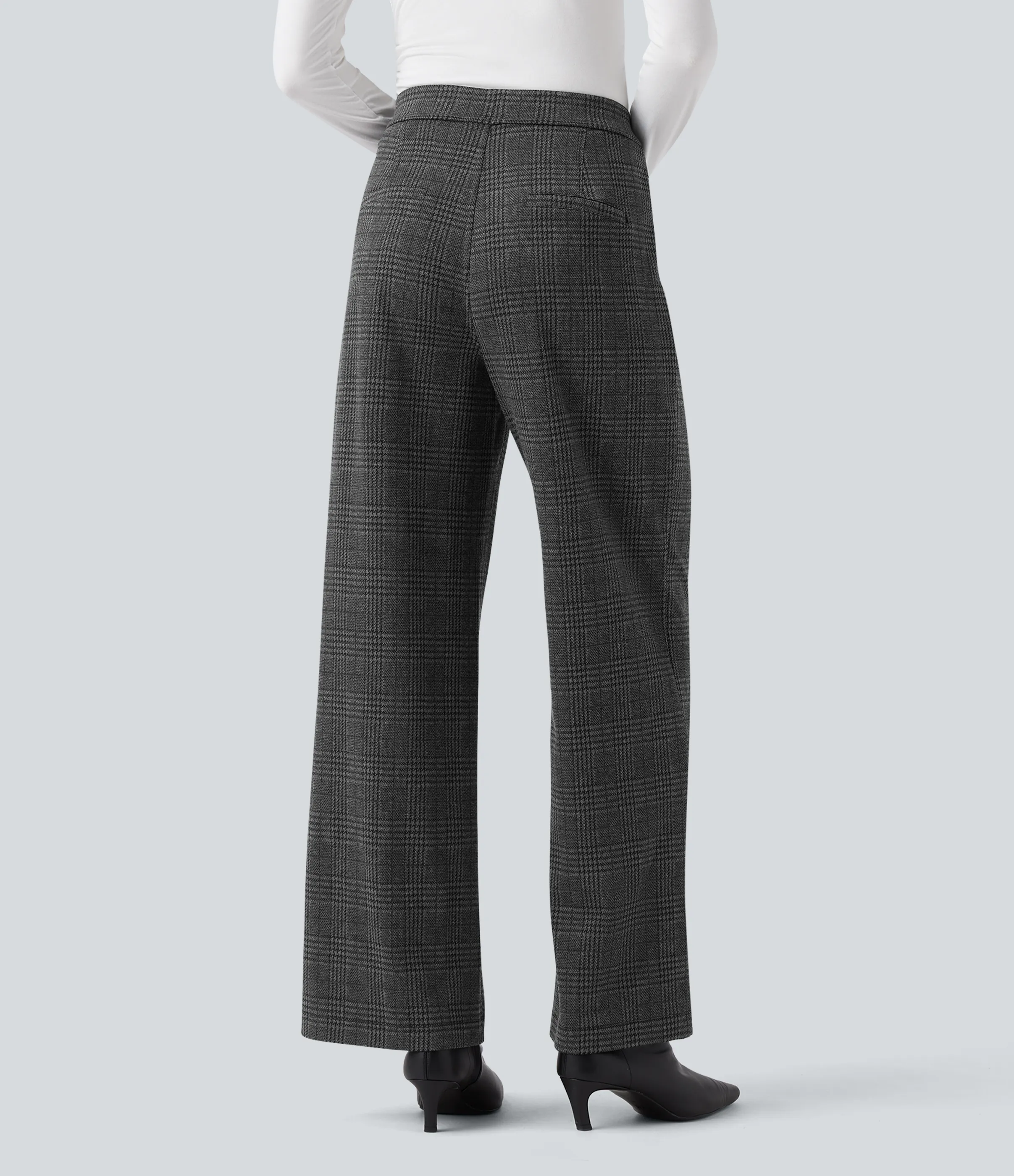 Halara Pantalones de oficina rectos Halara Flex™ de tiro alto con de pata de gallo y bolsillos - Charcoal Black Houndstooth Plaid - M(regular) sold by Halara product image thumbnail 2