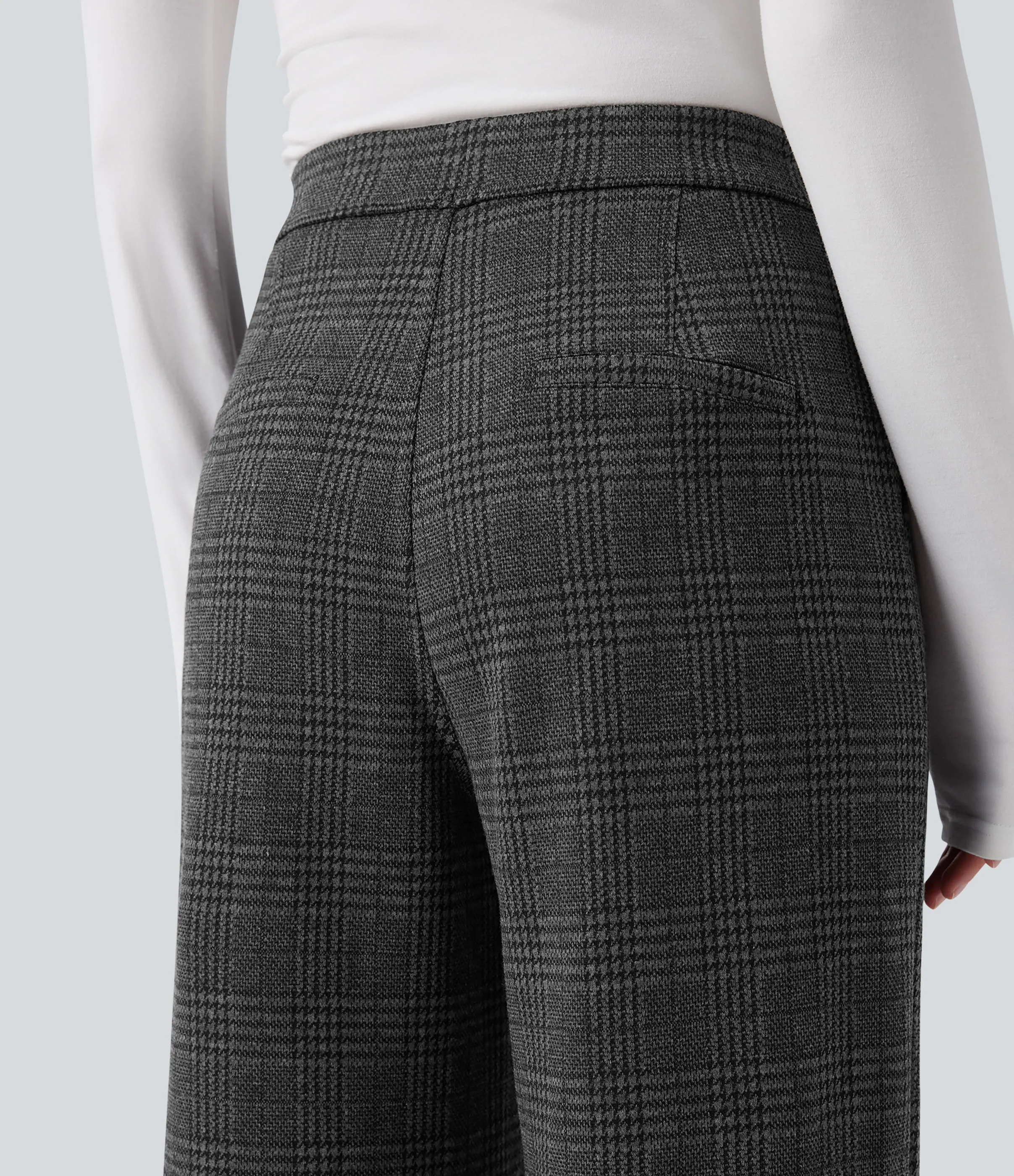 Halara Pantalones de oficina rectos Halara Flex™ de tiro alto con de pata de gallo y bolsillos - Charcoal Black Houndstooth Plaid - M(regular) sold by Halara product image thumbnail 5