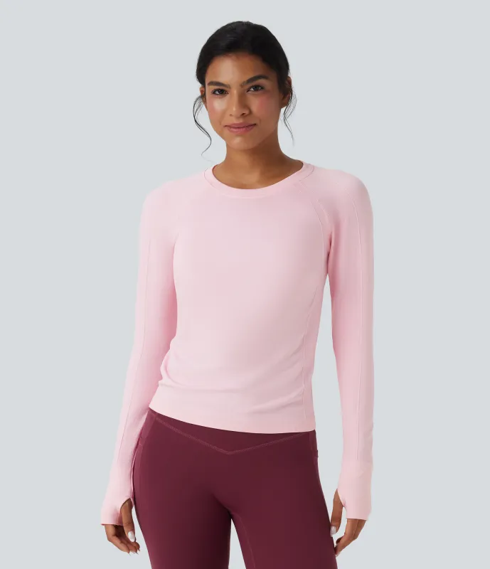 Halara Top deportivo de yoga con abertura para el pulgar y manga larga raglán sin costuras - Ballerina - L sold by Halara