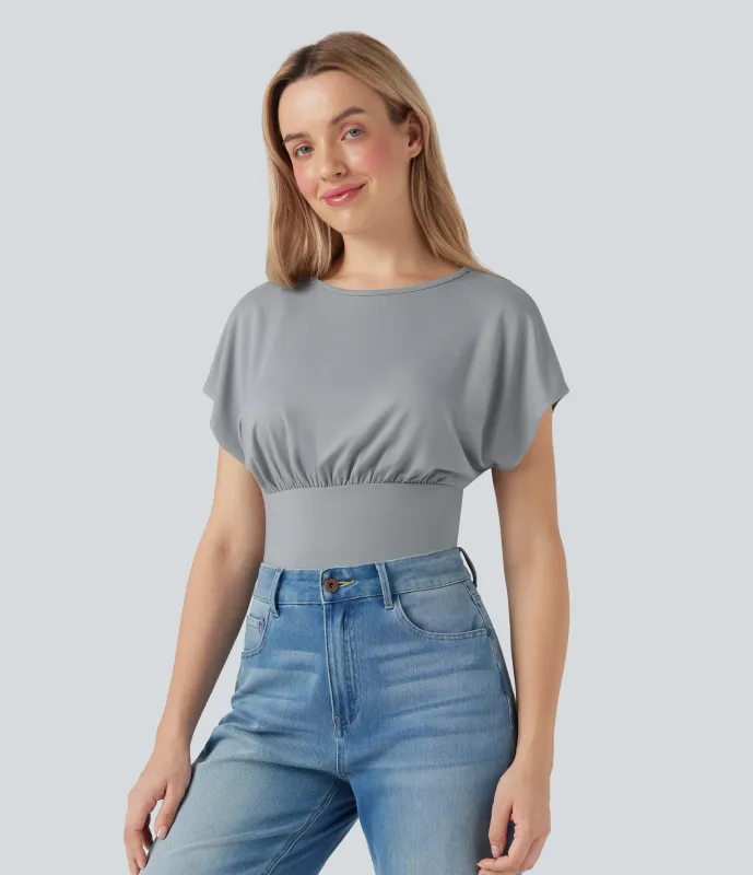 Halara Body casual de manga corta con cuello redondo y mangas de murciélago - Greenish Grey - XS sold by Halara