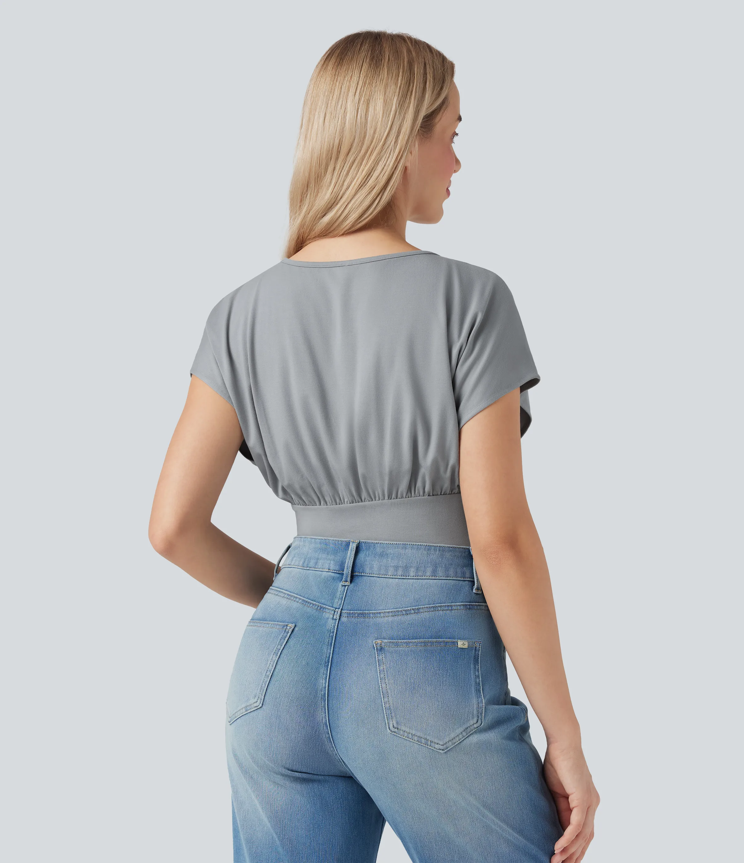 Halara Body casual de manga corta con cuello redondo y mangas de murciélago - Greenish Grey - XS sold by Halara product image thumbnail 3