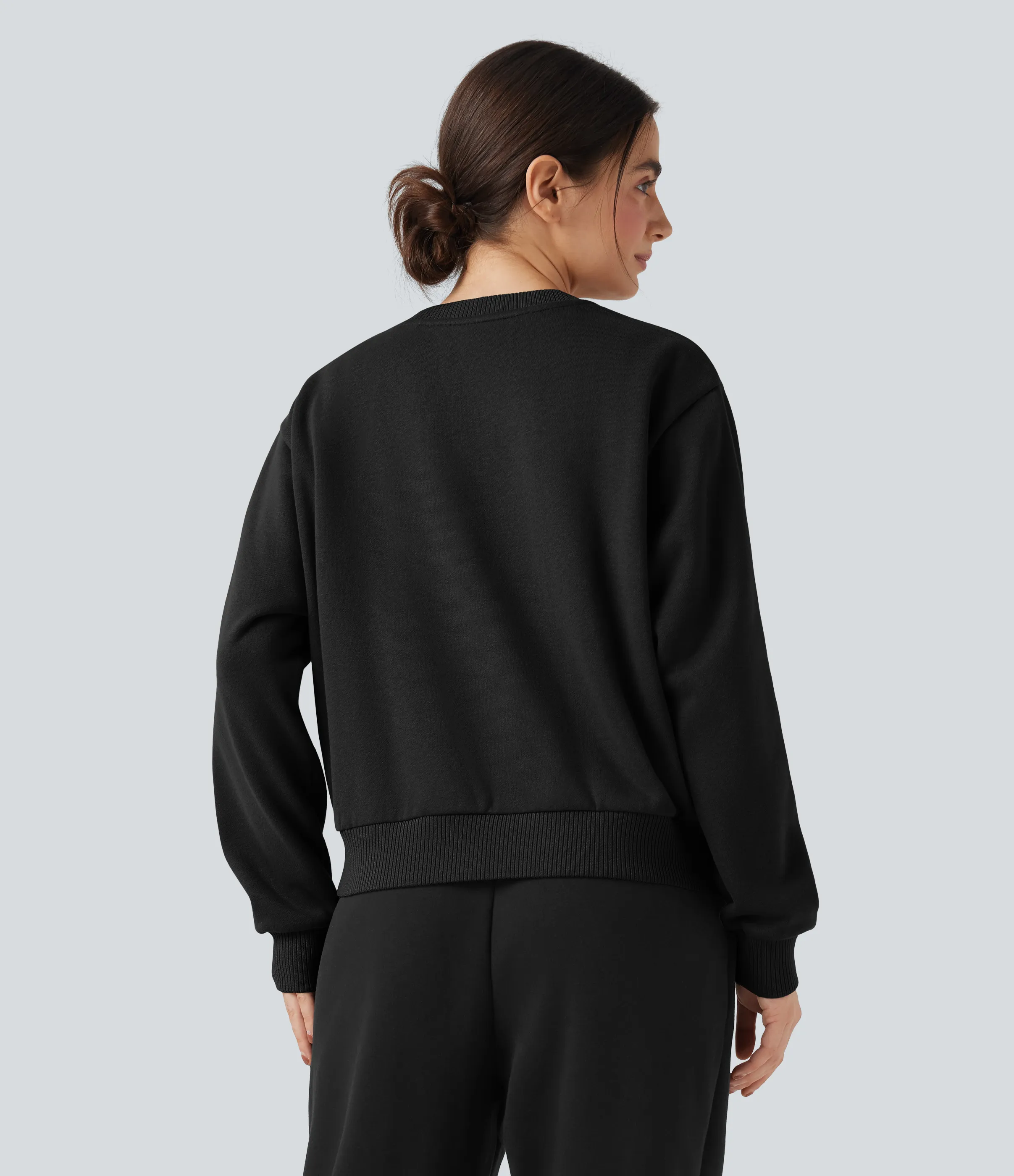 Halara Sudadera casual de algodón de manga larga con polar y cuello redondo con bolsillos - Black - XS sold by Halara product image thumbnail 3