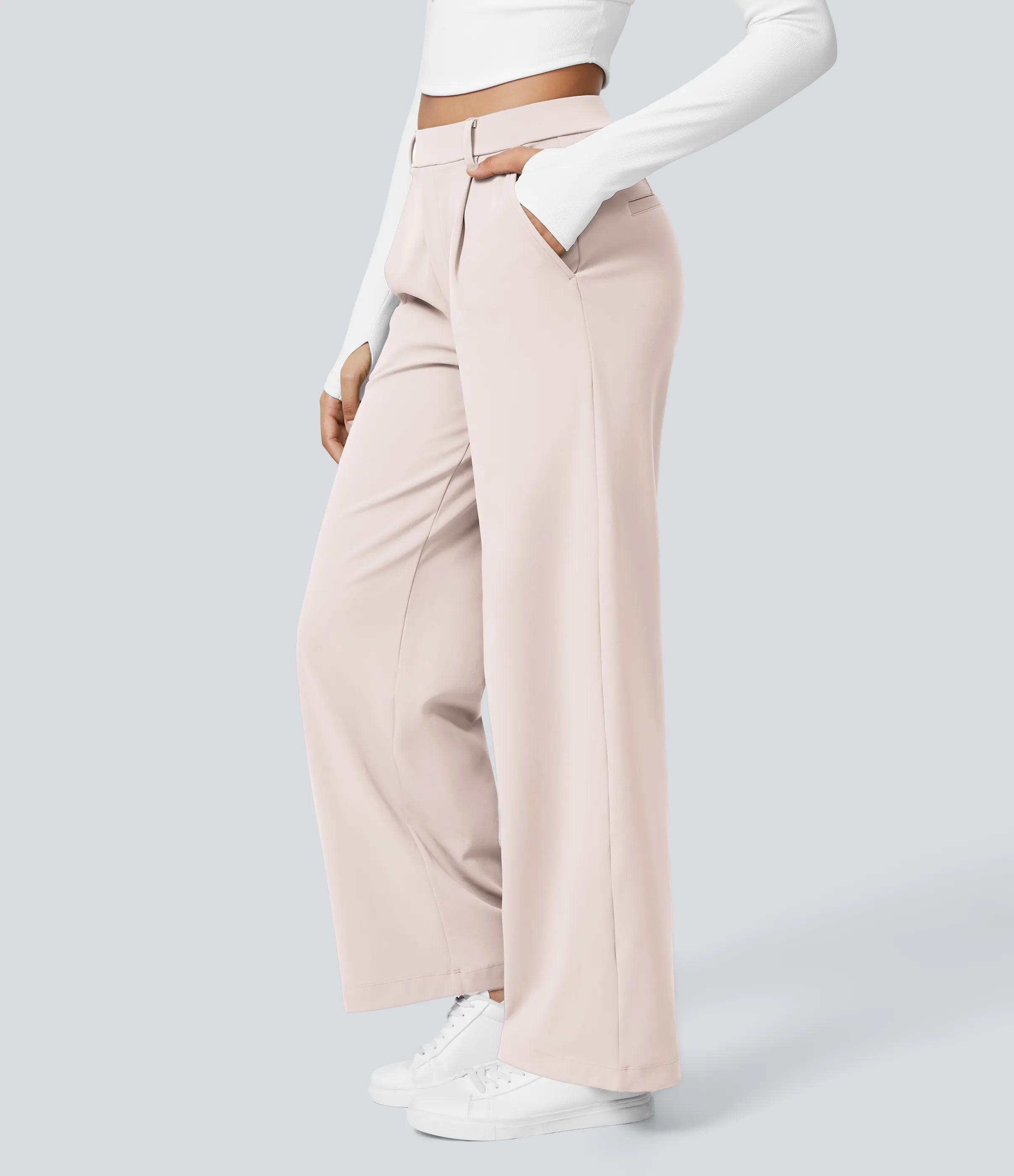 Halara Pantalón oficina pierna recta bolsillo lateral tiro alto pliegue - Sheer Pink - S(regular) sold by Halara product image thumbnail 4