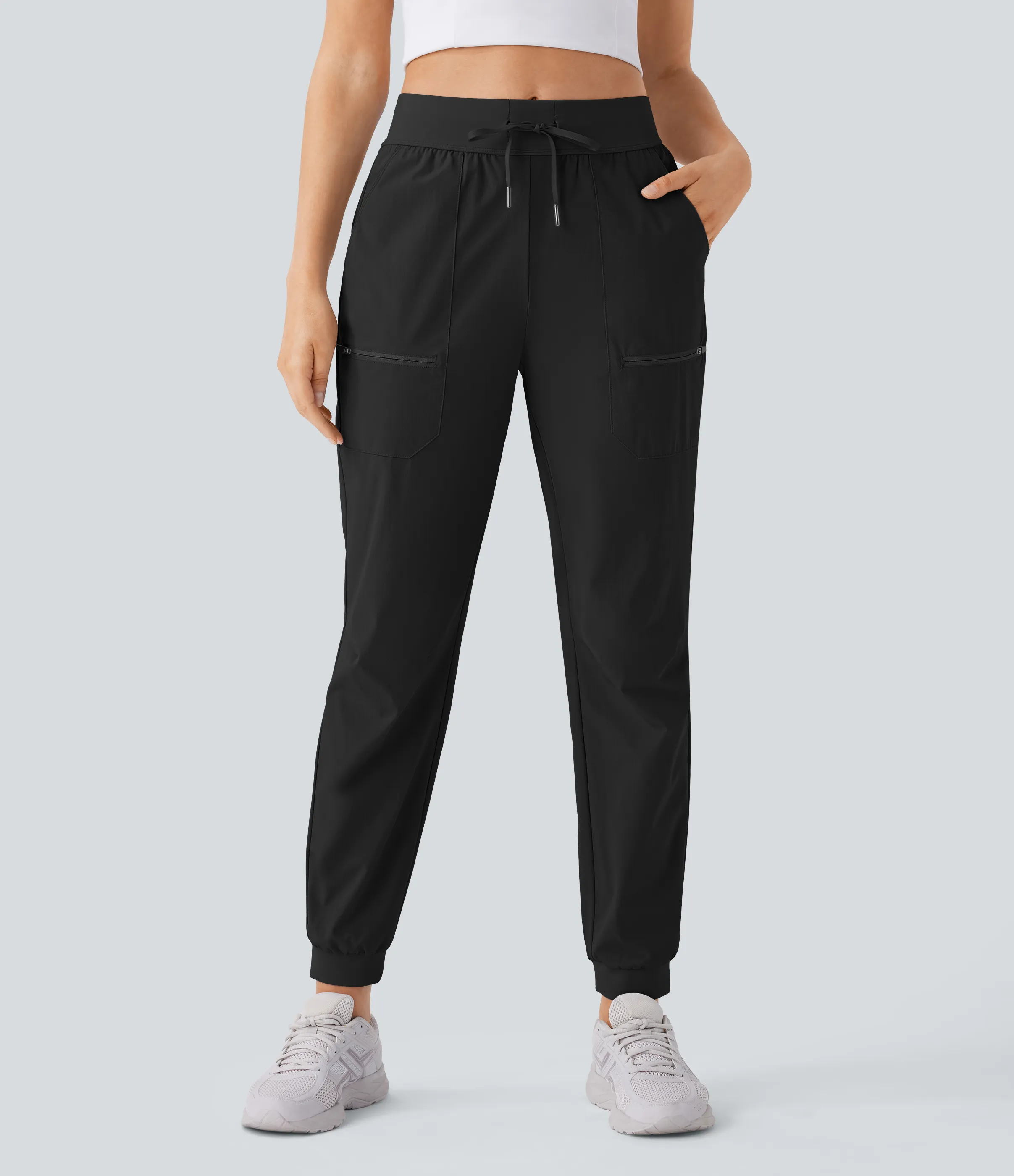 Halara Joggers senderismo tiro medio resistente desgaste repelente agua cordón múltiple bolsillo - Black - M(regular) sold by Halara product image thumbnail 4