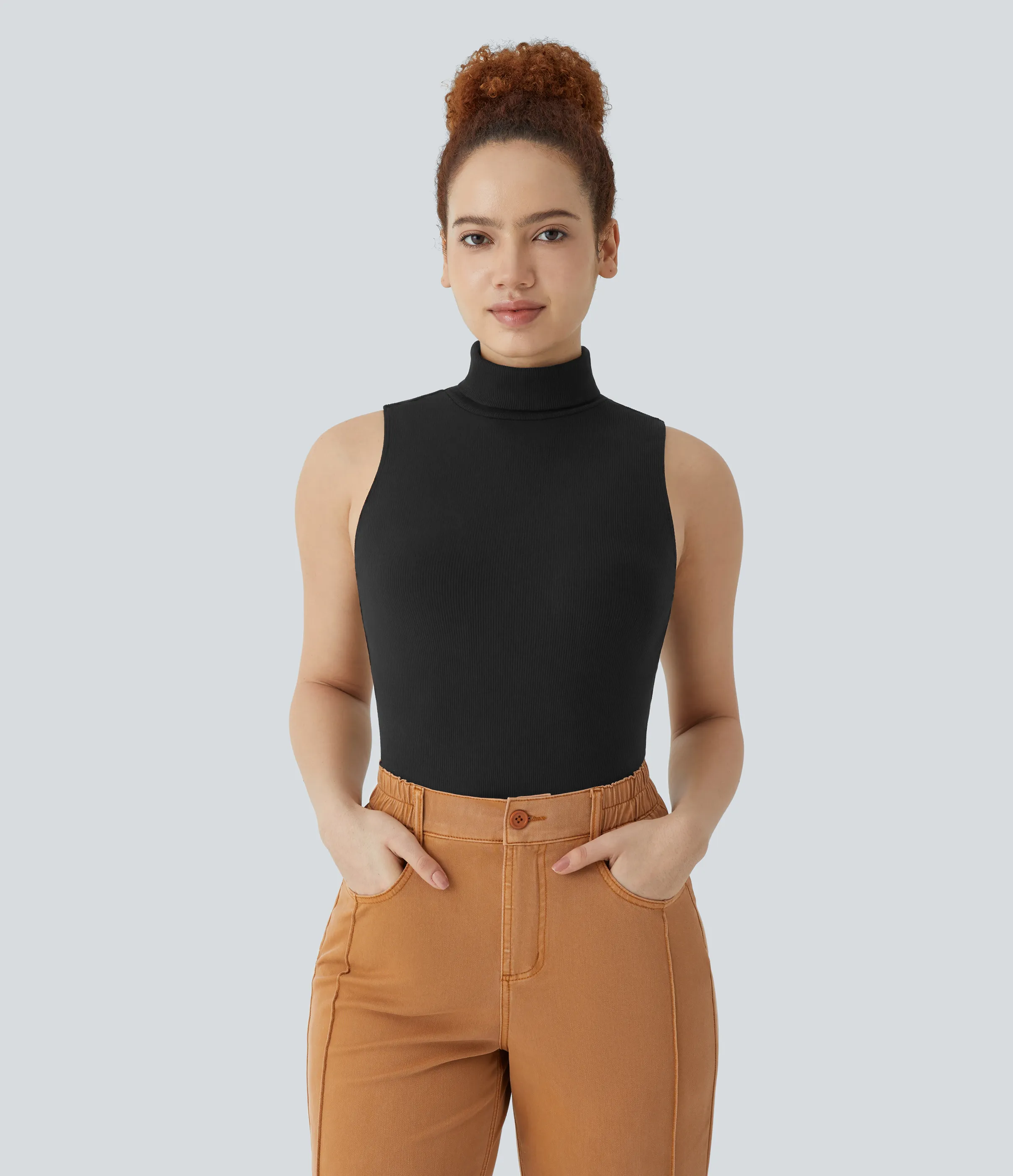 Halara Camiseta sin mangas cuello alto acanalado - Black - S sold by Halara