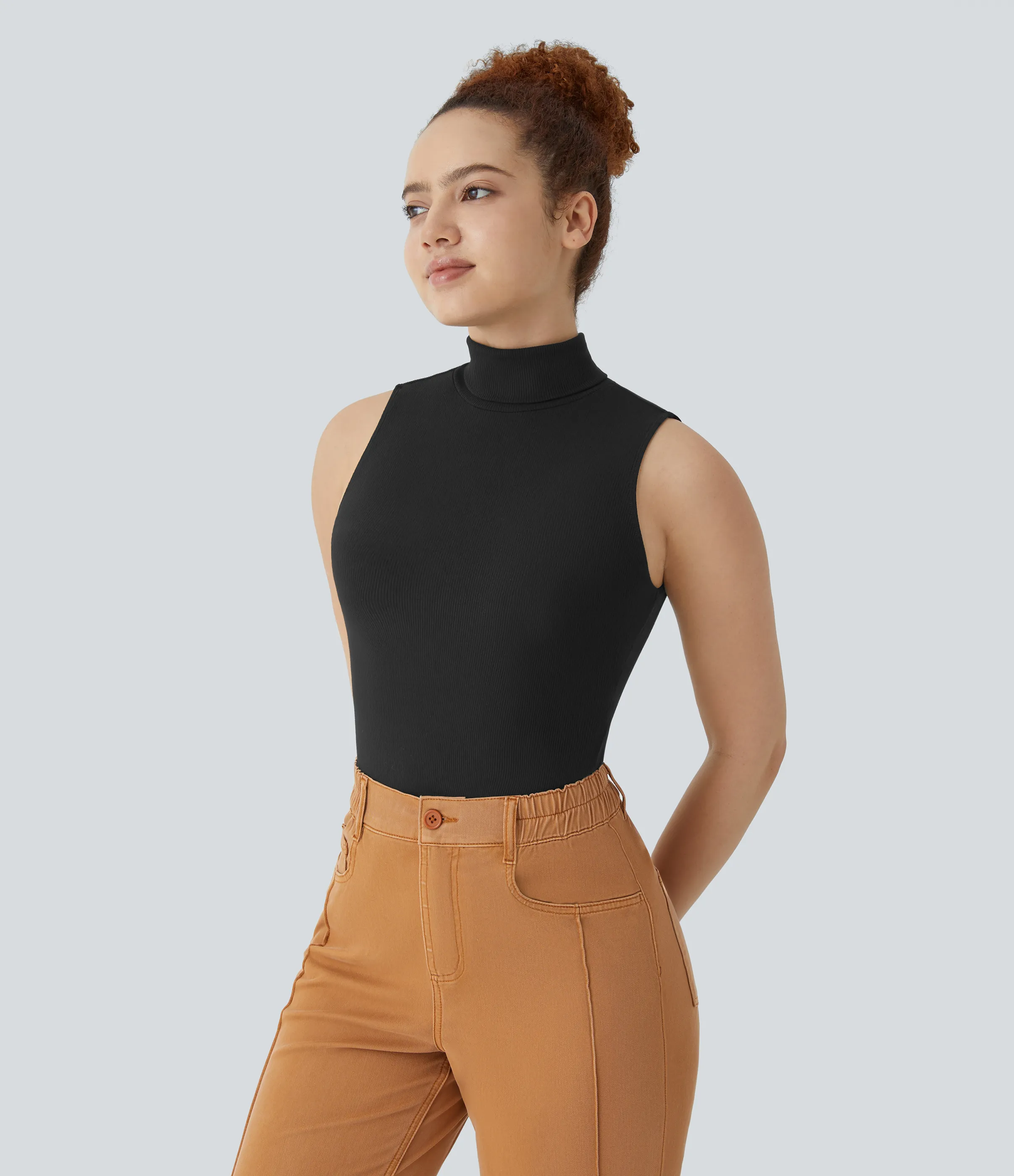 Halara Camiseta sin mangas cuello alto acanalado - Black - S sold by Halara product image thumbnail 4